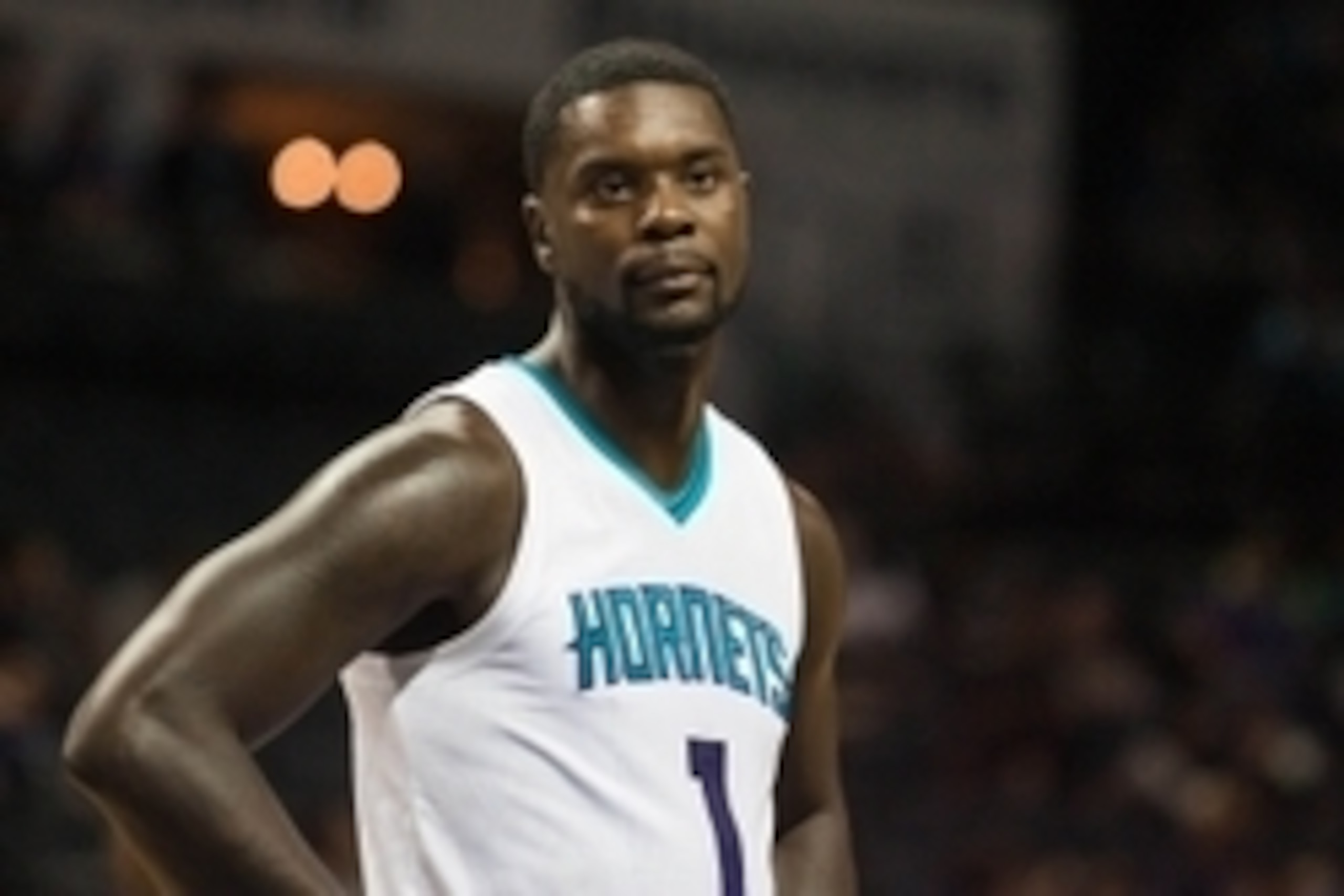 Oct 13, 2014; Charlotte, NC, USA; Charlotte Hornets guard Lance Stephenson (1) stands on the court against the Orlando Magic during the second half at Time Warner Cable Arena. Hornets defeated the Magic 99-97. Mandatory Credit: Jeremy Brevard-USA TODAY Sp