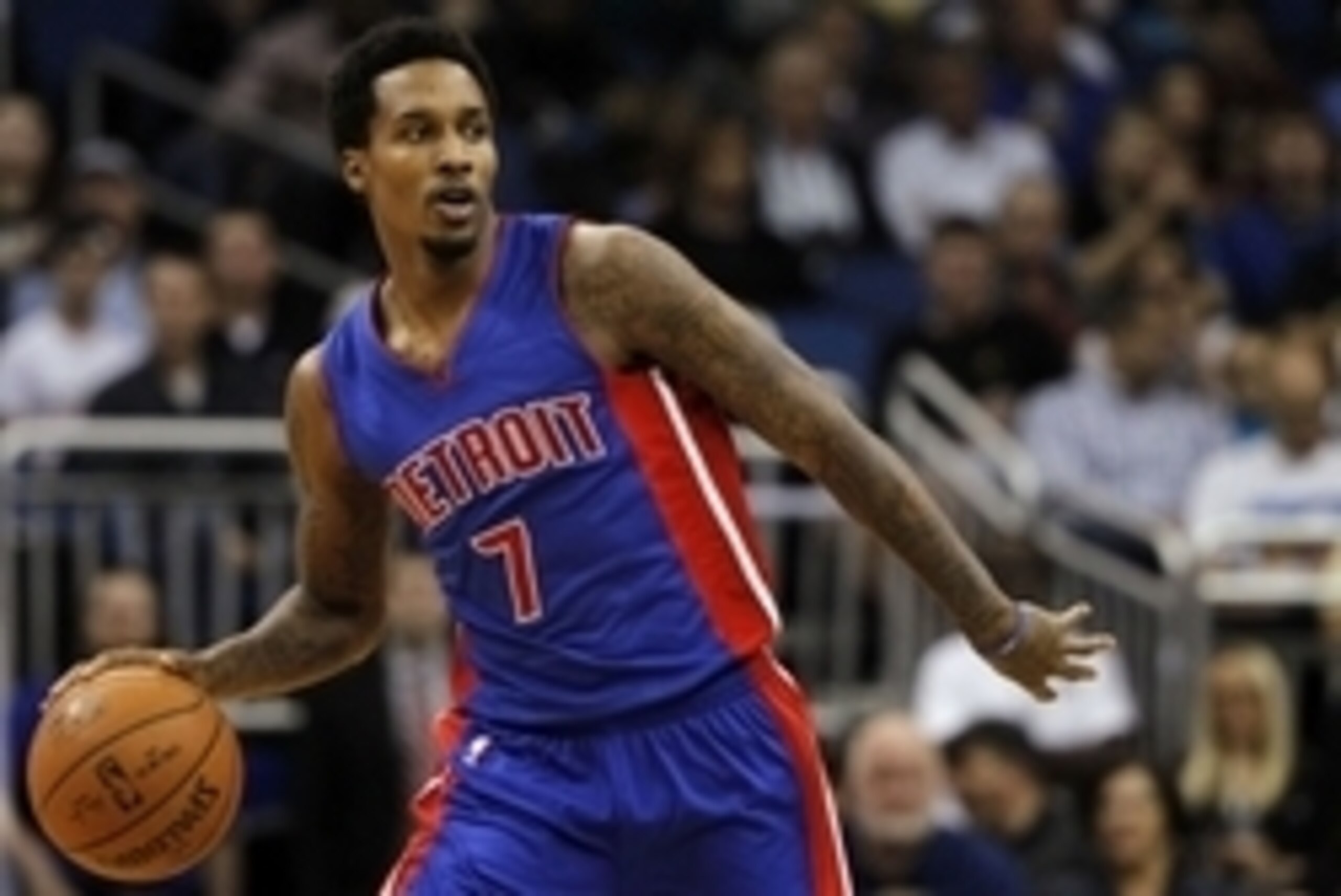 Dec 30, 2014; Orlando, FL, USA; Detroit Pistons guard Brandon Jennings (7) drives to the basket against the Orlando Magic during the first quarter at Amway Center. Mandatory Credit: Kim Klement-USA TODAY Sports Dec 30, 2014; Orlando, FL, USA; Detroit Pistons guard Brandon Jennings (7) drives to the basket against the Orlando Magic during the first quarter at Amway Center. Mandatory Credit: Kim Klement-USA TODAY Sports