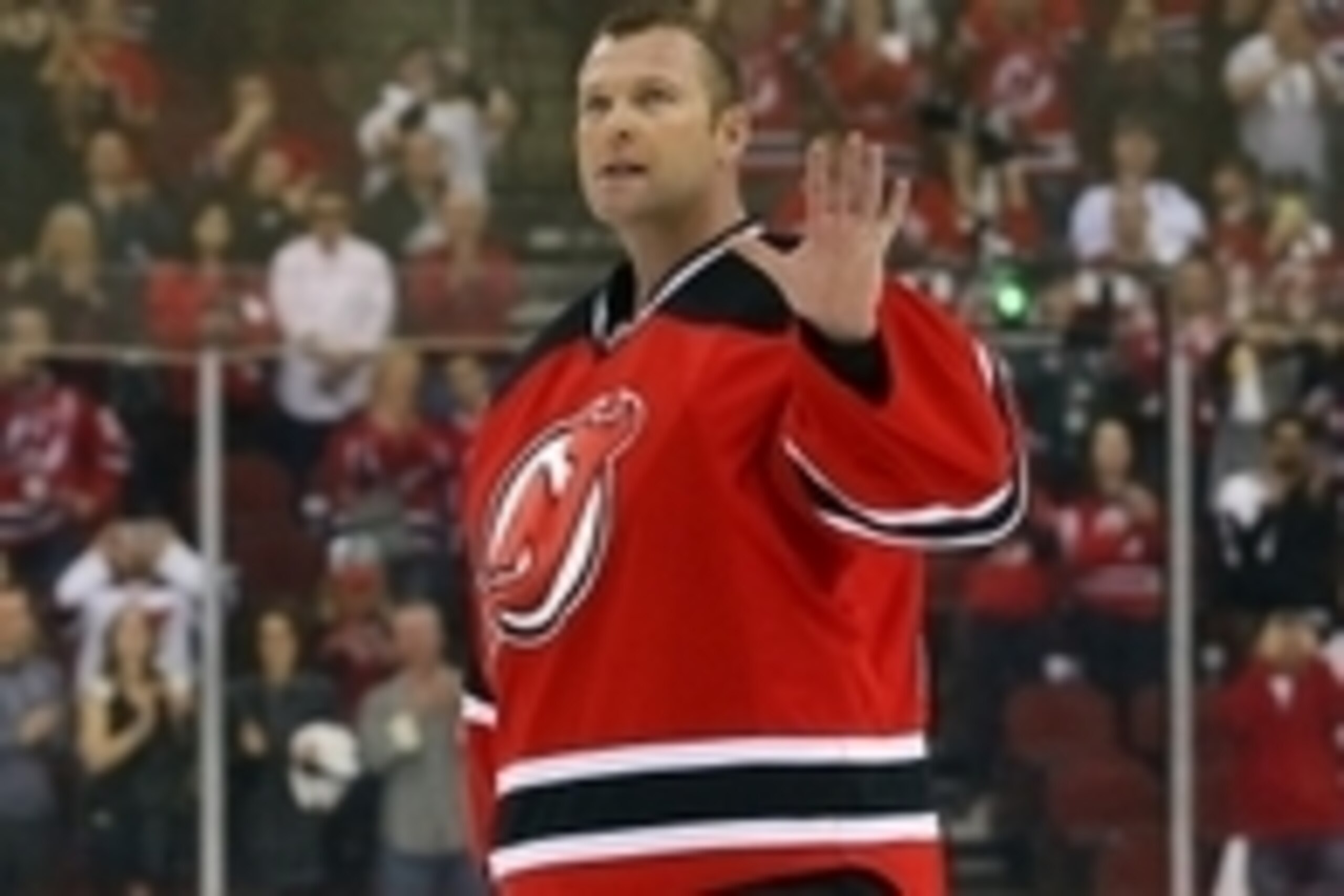 Apr 13, 2014; Newark, NJ, USA; New Jersey Devils goalie Martin Brodeur (30) is honored by fans after his 3-2 win over the Boston Bruins at Prudential Center.  Mandatory Credit: Ed Mulholland-USA TODAY Sports