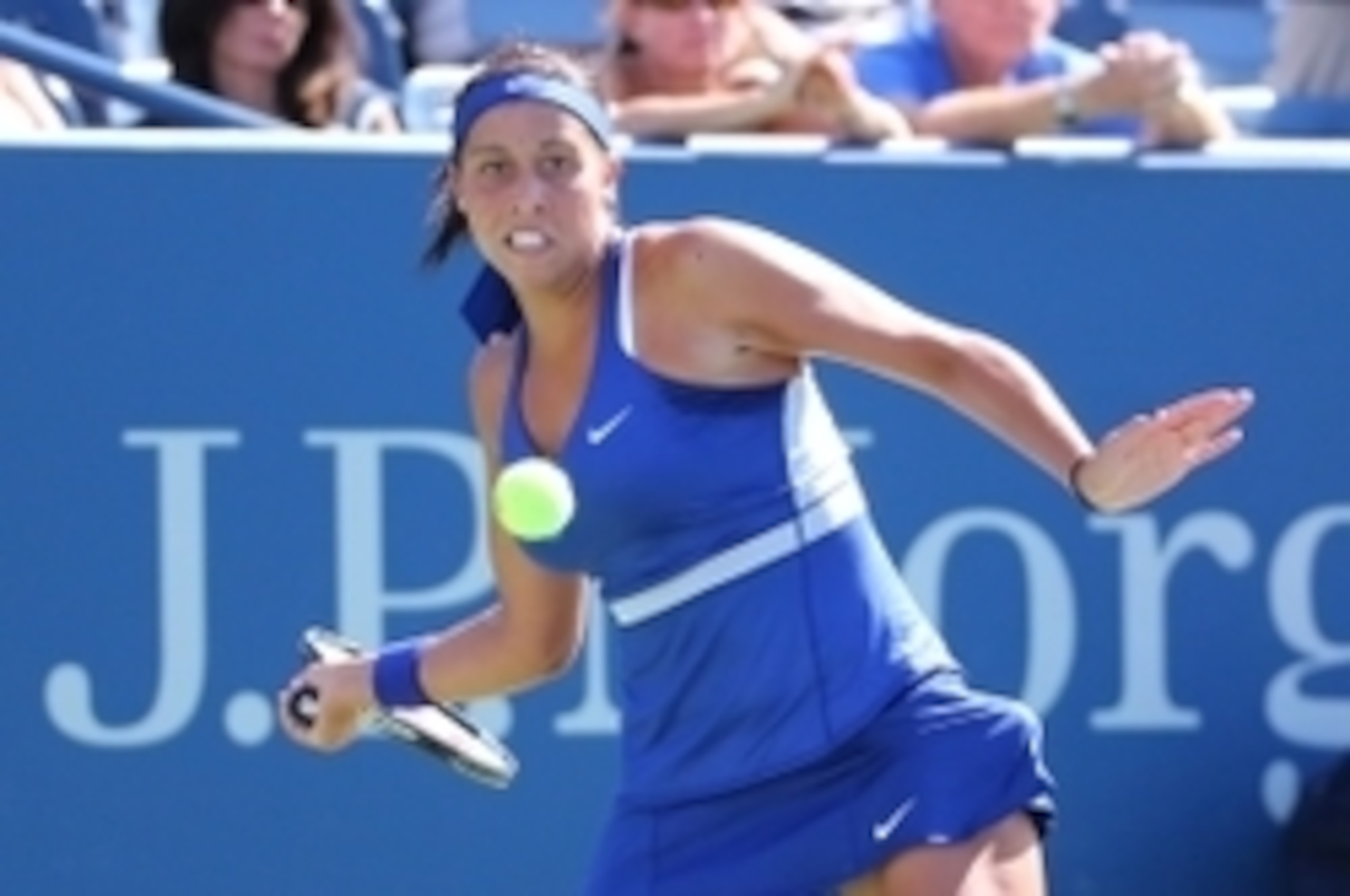 Aug 28, 2014; New York, NY, USA; Madison Keys (USA) returns a shot to Aleksandra Krunic (SRB) on Armstrong Stadium on day four of the 2014 U.S. Open tennis tournament at USTA Billie Jean King National Tennis Center. Mandatory Credit: Anthony Gruppuso-USA Aug 28, 2014; New York, NY, USA; Madison Keys (USA) returns a shot to Aleksandra Krunic (SRB) on Armstrong Stadium on day four of the 2014 U.S. Open tennis tournament at USTA Billie Jean King National Tennis Center. Mandatory Credit: Anthony Gruppuso-USA