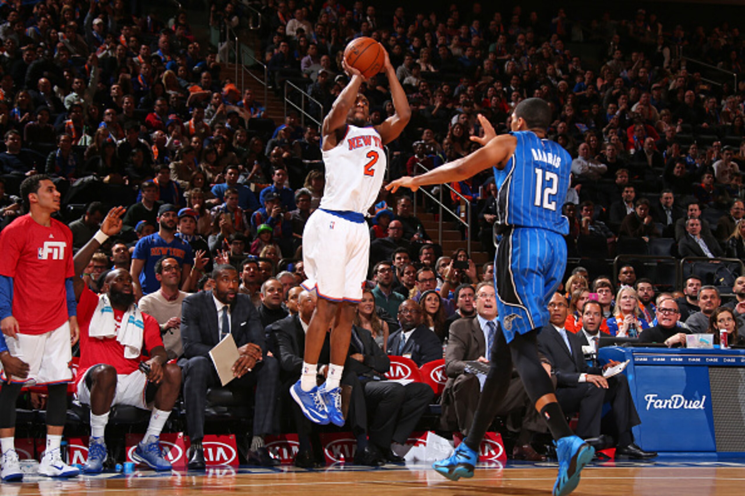 NEW YORK, NY - JANUARY 23:  Langston Galloway #2 of the New York Knicks shoots the ball against the Orlando Magic during the game on January 23, 2015 at Madison Square Garden in New York City, New York.  NOTE TO USER: User expressly acknowledges and agree