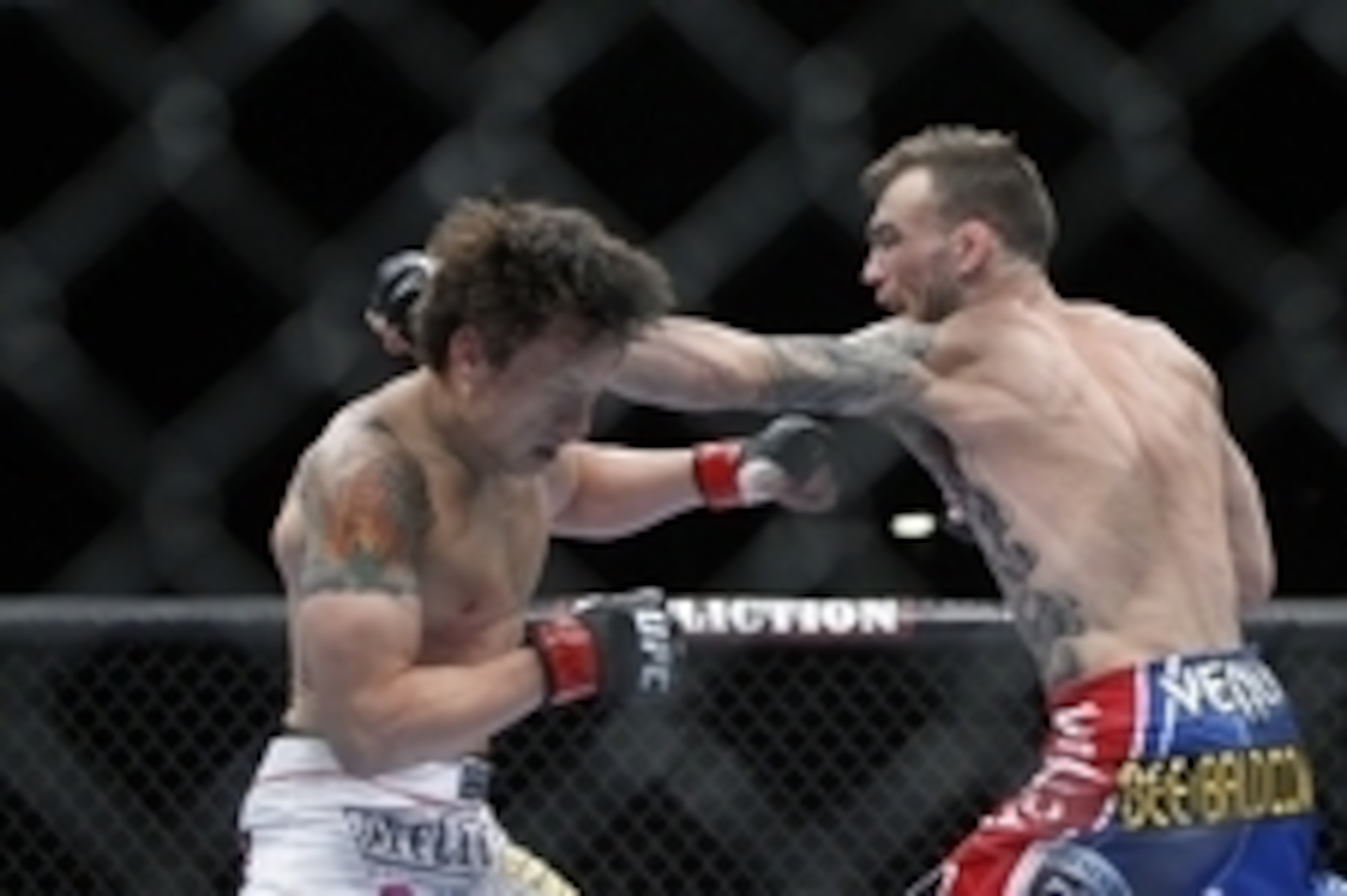 May 25, 2013; Las Vegas, NV, USA; George Roop punches Brian Bowles during UFC 160 at the MGM Grand Garden Arena. Mandatory Credit: Gary A. Vasquez-USA TODAY Sports May 25, 2013; Las Vegas, NV, USA; George Roop punches Brian Bowles during UFC 160 at the MGM Grand Garden Arena. Mandatory Credit: Gary A. Vasquez-USA TODAY Sports