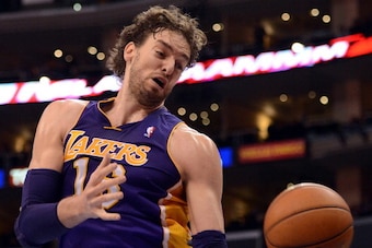 LOS ANGELES, CA - OCTOBER 24:  Pau Gasol #16 of the Los Angeles Lakers loses the ball during the game against the Los Angeles Clippers at Staples Center on October 24, 2012 in Los Angeles, California.  NOTE TO USER: User expressly acknowledges and agrees 