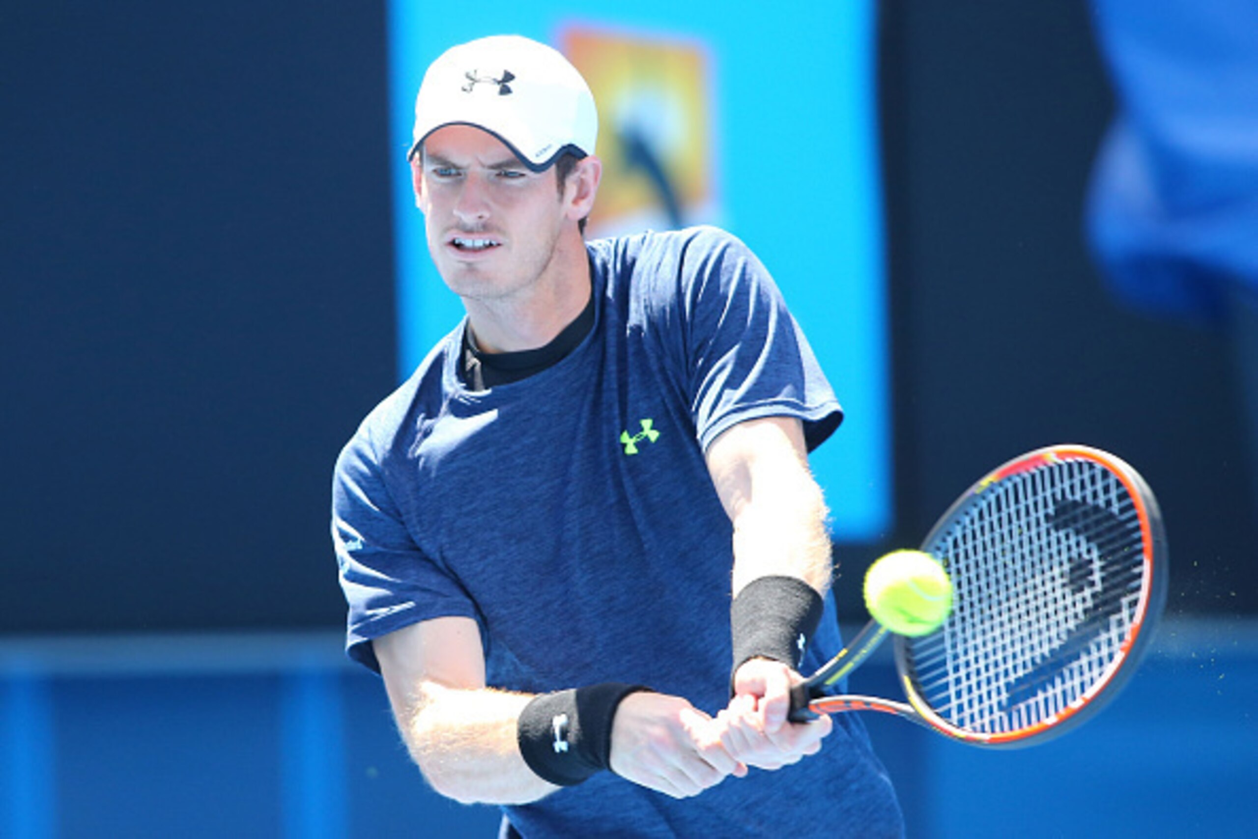 MELBOURNE, AUSTRALIA - JANUARY 28:  Andy Murray of Great Britain in action in a practice session during day 10 of the 2015 Australian Open at Melbourne Park on January 28, 2015 in Melbourne, Australia.  (Photo by Wayne Taylor/Getty Images)
