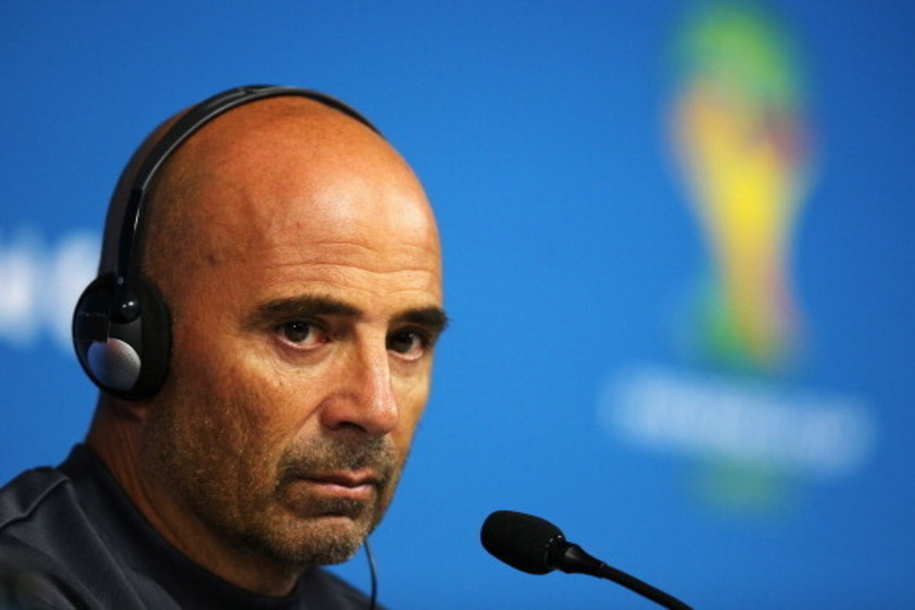 SAO PAULO, BRAZIL - JUNE 22:  Head coach Jorge Sampaoli listens to a question during the Chile Press Conference at the 2014 FIFA World Cup Brazil held at the Arena de Sao Paulo on June 22, 2014 in Sao Paulo, Brazil.  (Photo by Dean Mouhtaropoulos/Getty Im