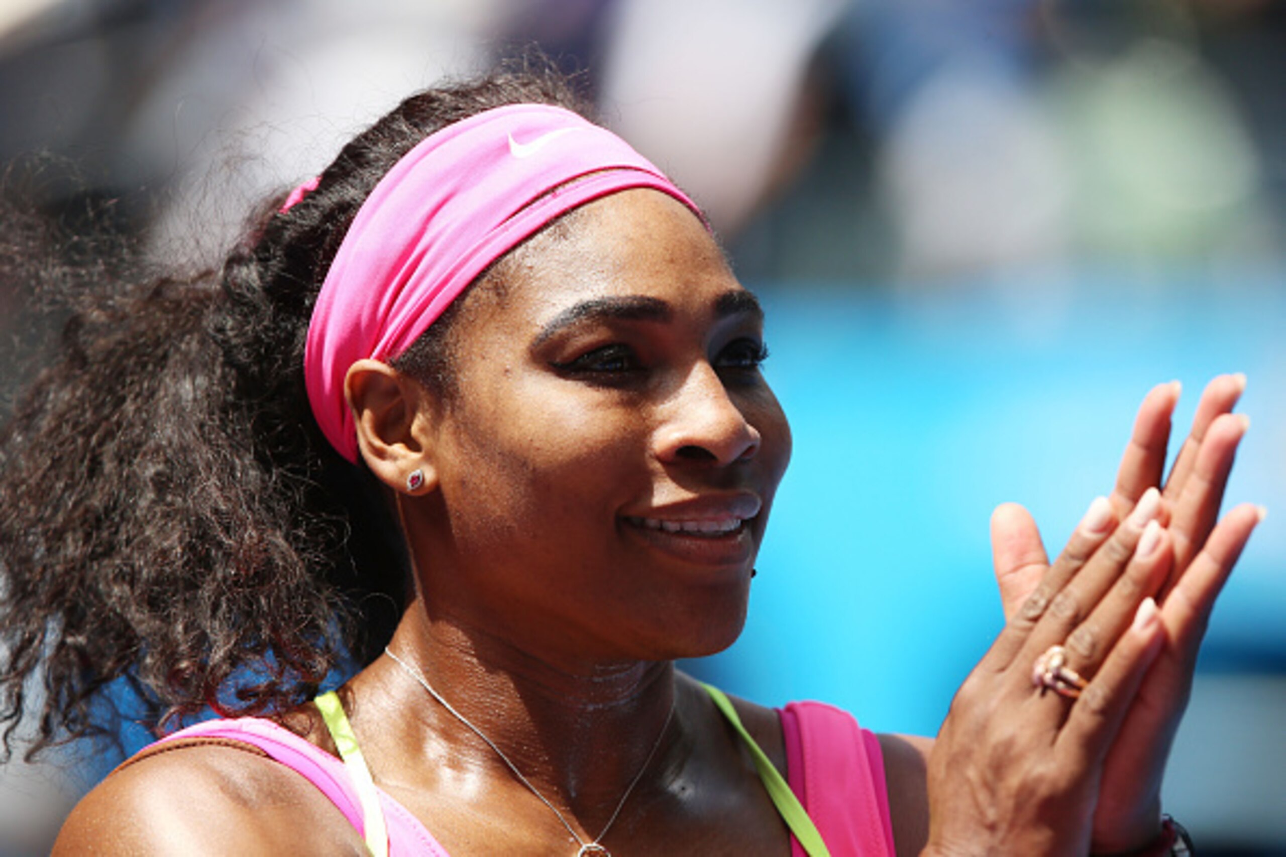 MELBOURNE, AUSTRALIA - JANUARY 28:  Serena Williams of the United States celebrates winning in her quarterfinal match against Dominika Cibulkova of Slovakia during day 10 of the 2015 Australian Open at Melbourne Park on January 28, 2015 in Melbourne, Aust