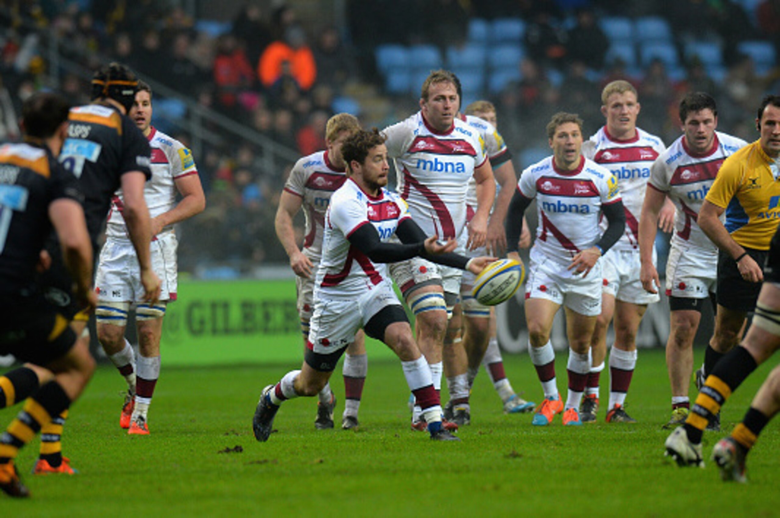 COVENTRY, ENGLAND - JANUARY 04:  Danny Cipriani of Sale Sharks during the Aviva Premiership match between Wasps and Sale Sharks at The Ricoh Arena on January 4, 2015 in Coventry, England.  (Photo by Tony Marshall/Getty Images)