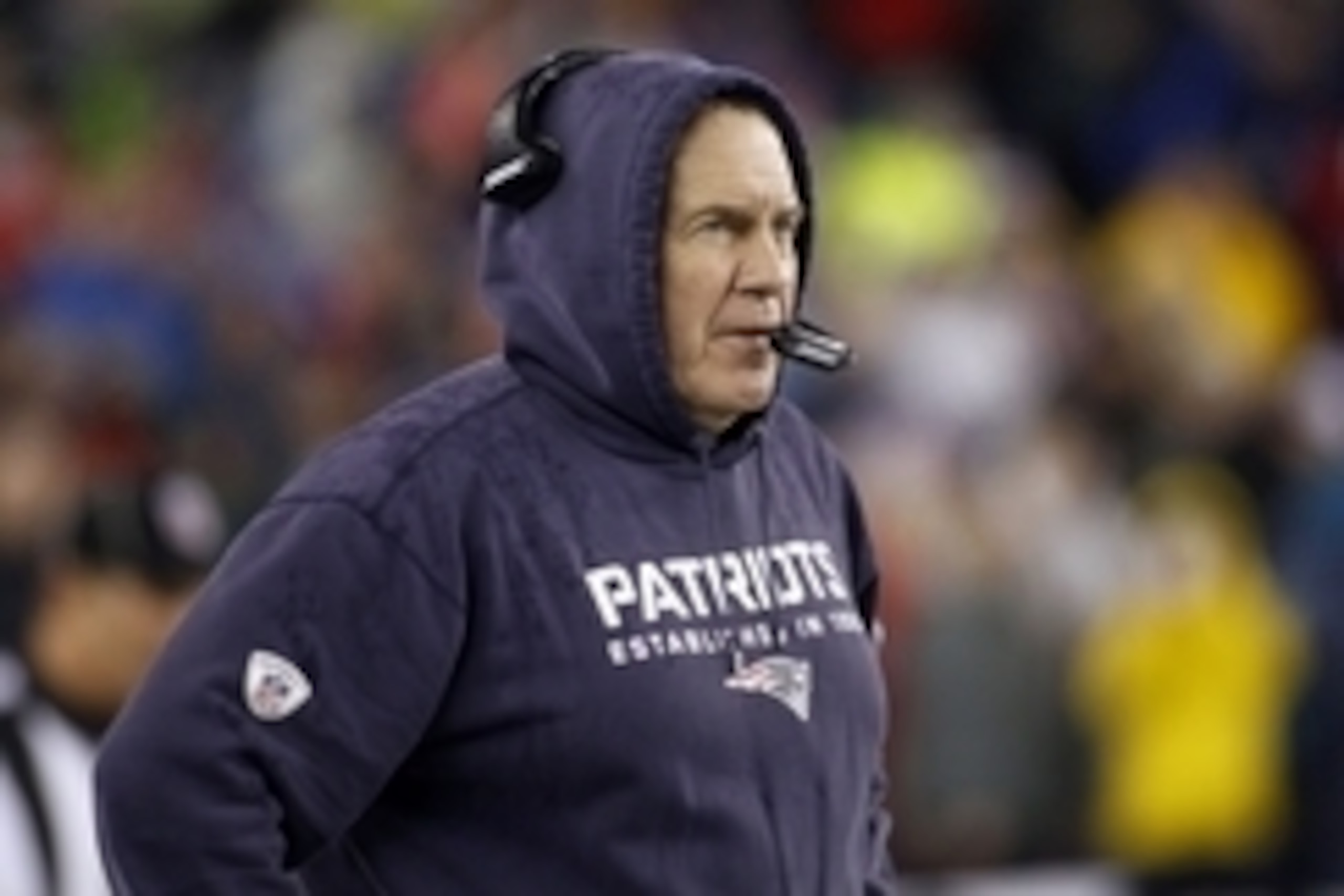Jan 18, 2015; Foxborough, MA, USA; New England Patriots head coach Bill Belichick during the first quarter against the Indianapolis Colts in the AFC Championship Game at Gillette Stadium. Mandatory Credit: Stew Milne-USA TODAY Sports