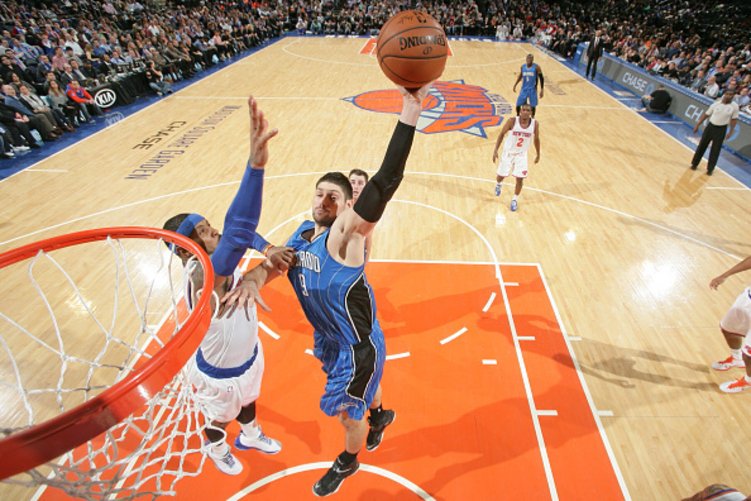 NEW YORK, NY - JANUARY 23:  Nikola Vucevic #9 of the Orlando Magic shoots the ball against the New York Knicks during the game on January 23, 2015 at Madison Square Garden in New York City, New York.  NOTE TO USER: User expressly acknowledges and agrees t