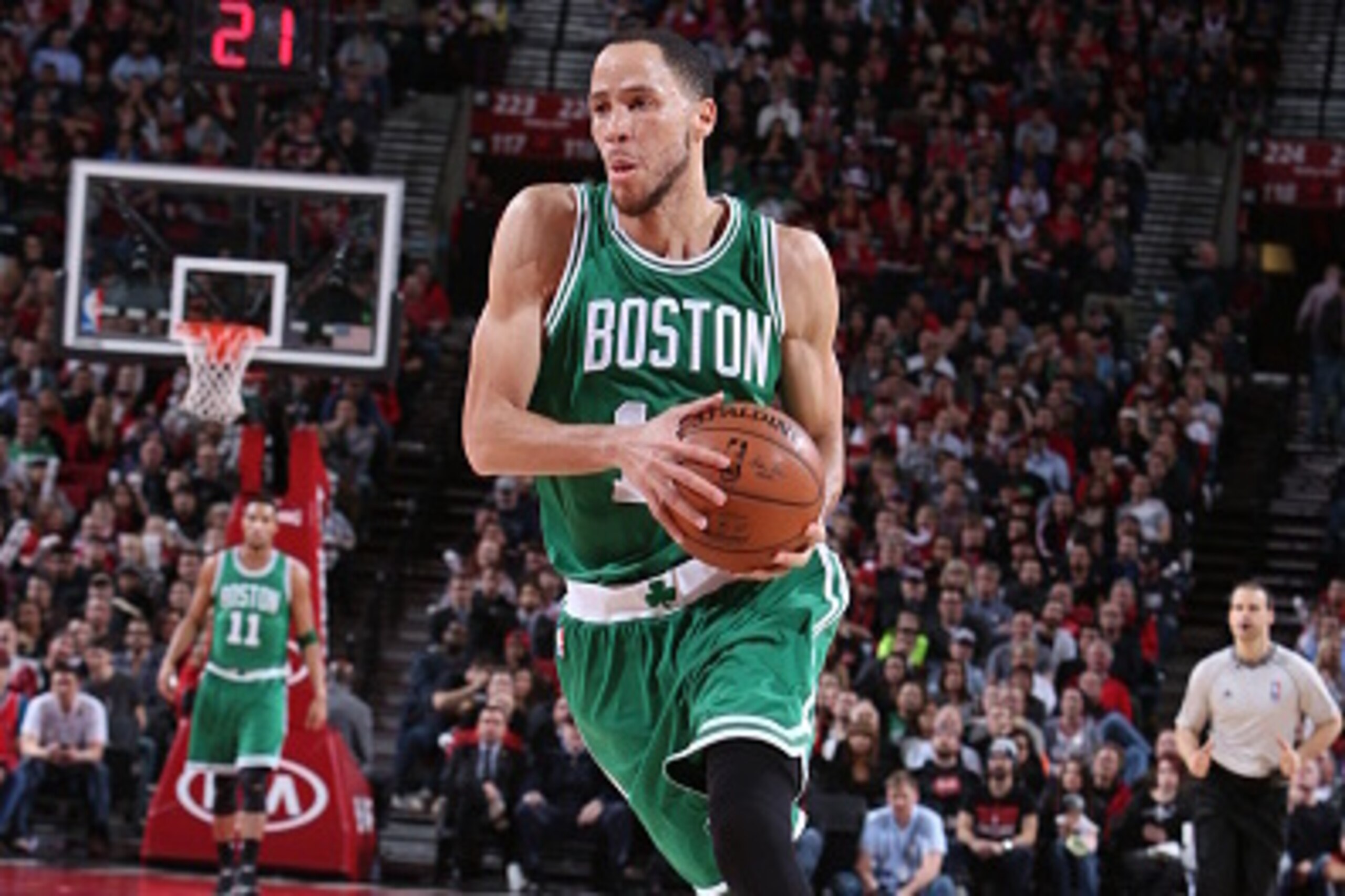 PORTLAND, OR - JANUARY 22:  Tayshaun Prince #12 of the Boston Celtics handles the ball against the Portland Trail Blazers during the game on January 22, 2015 at the Moda Center in Portland, Oregon. NOTE TO USER: User expressly acknowledges and agrees that