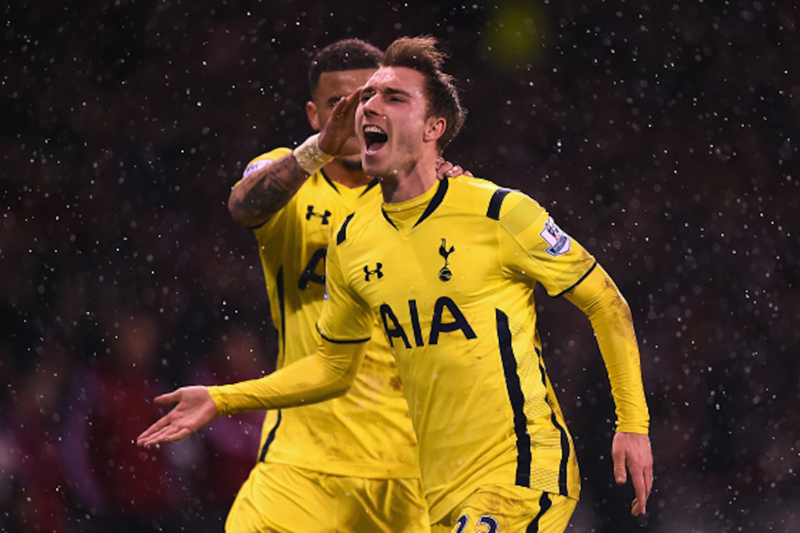 SHEFFIELD, ENGLAND - JANUARY 28:  Christian Eriksen of Tottenham Hotspur celebrates scoring from a free kick during the Capital One Cup Semi-Final Second Leg match between Sheffield United and Tottenham Hotspur at Bramall Lane on January 28, 2015 in Sheff
