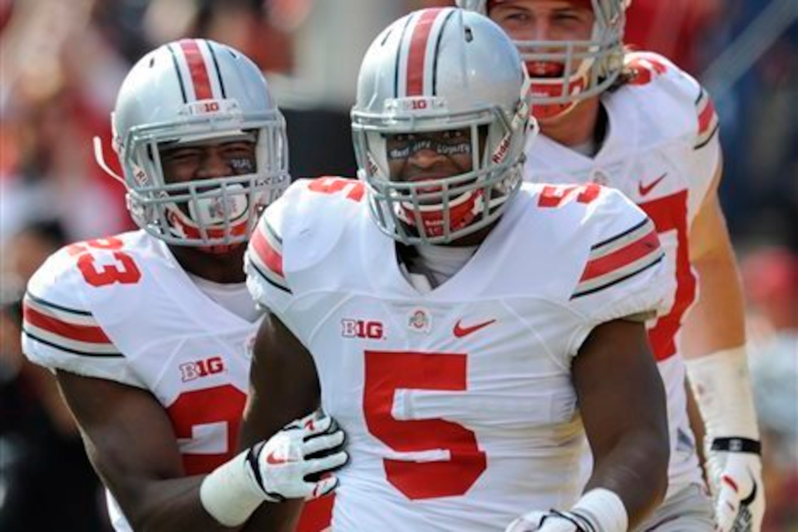 Raekwon McMillan celebrates his touchdown return against Maryland.