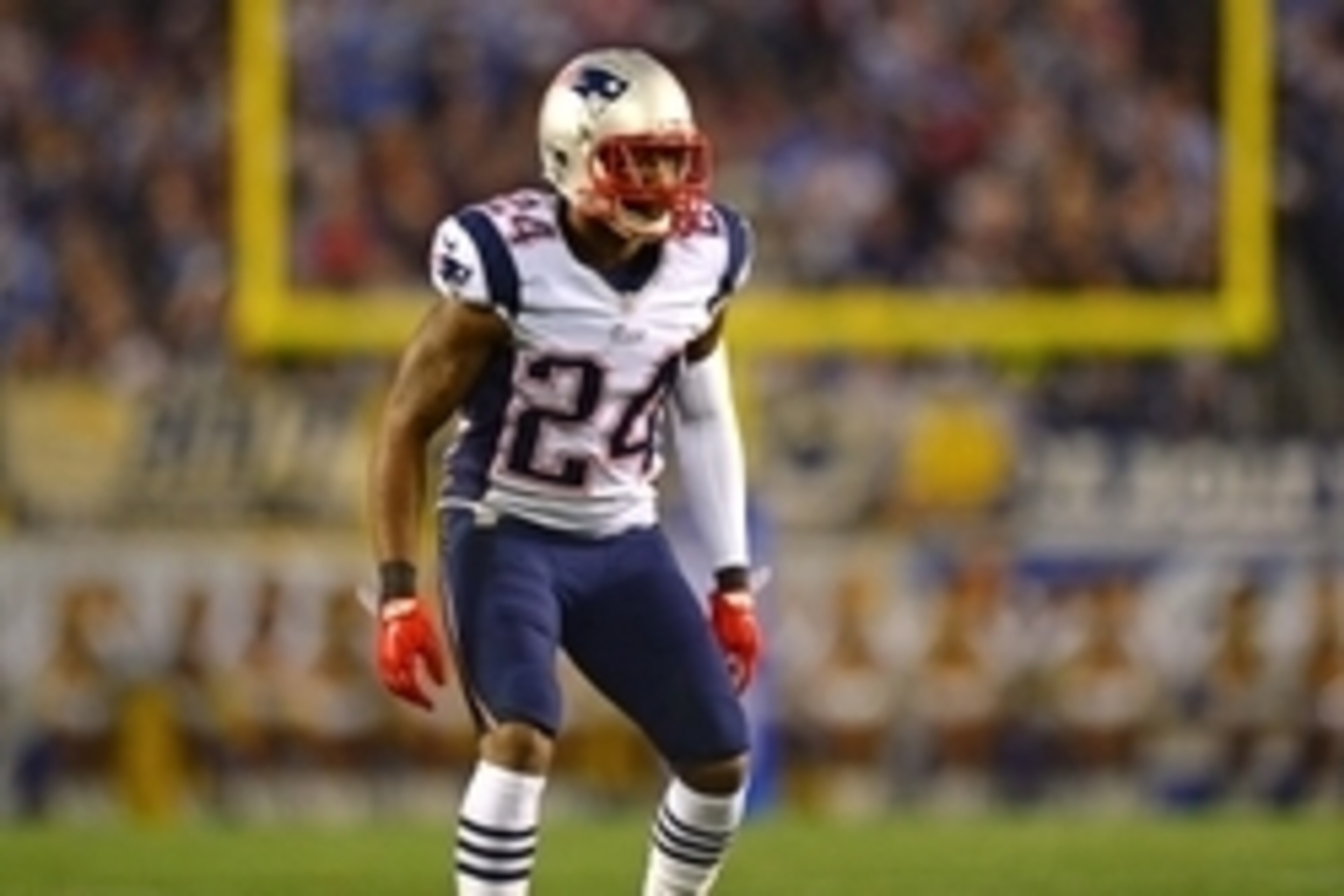 Dec 7, 2014; San Diego, CA, USA; New England Patriots cornerback Darrelle Revis (24) in the field during the second quarter against the San Diego Chargers at Qualcomm Stadium. Mandatory Credit: Jake Roth-USA TODAY Sports