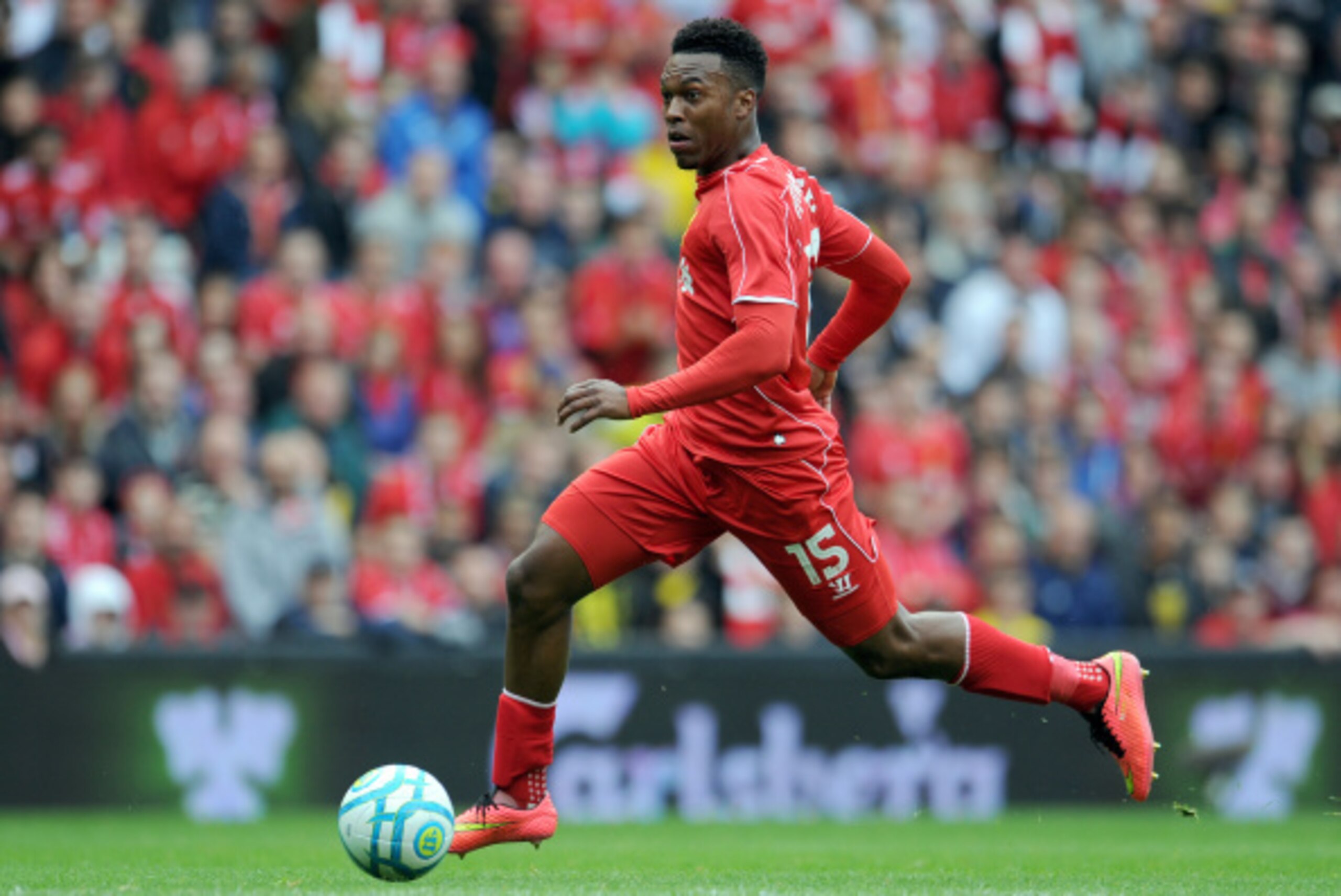 LIVERPOOL, ENGLAND - AUGUST 10:  Daniel Sturridge of Liverpool during the Pre Season Friendly match between Liverpool and Borussia Dortmund at Anfield on August 10, 2014 in Liverpool, England. (Photo by Clint Hughes/Getty Images)