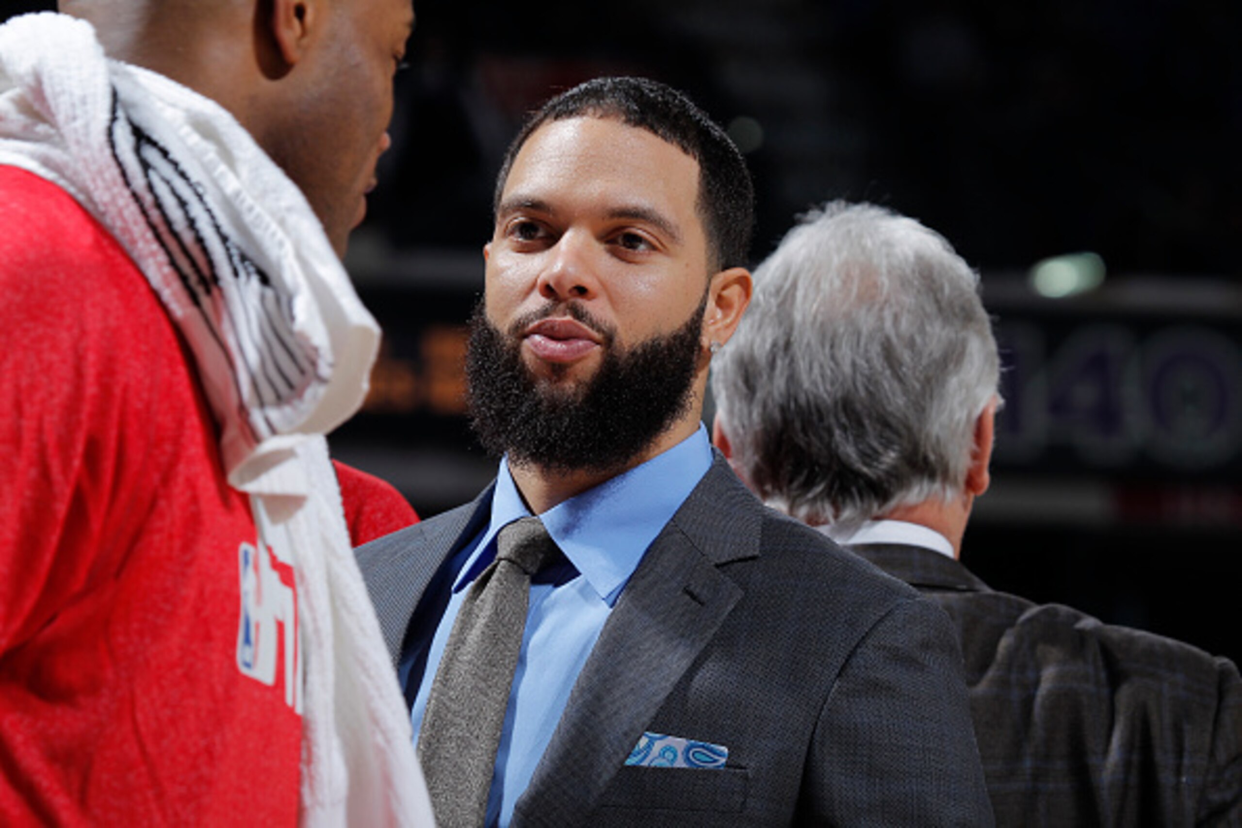 SACRAMENTO, CA - JANUARY 21: Deron Williams #8 of the Brooklyn Nets inactive against the Sacramento Kings on January 21, 2015 at Sleep Train Arena in Sacramento, California. NOTE TO USER: User expressly acknowledges and agrees that, by downloading and or 