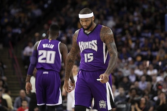 OAKLAND, CA - JANUARY 23:  DeMarcus Cousins #15 of the Sacramento Kings walks back downcourt during their game against the Golden State Warriors at ORACLE Arena on January 23, 2015 in Oakland, California. NOTE TO USER: User expressly acknowledges and agre