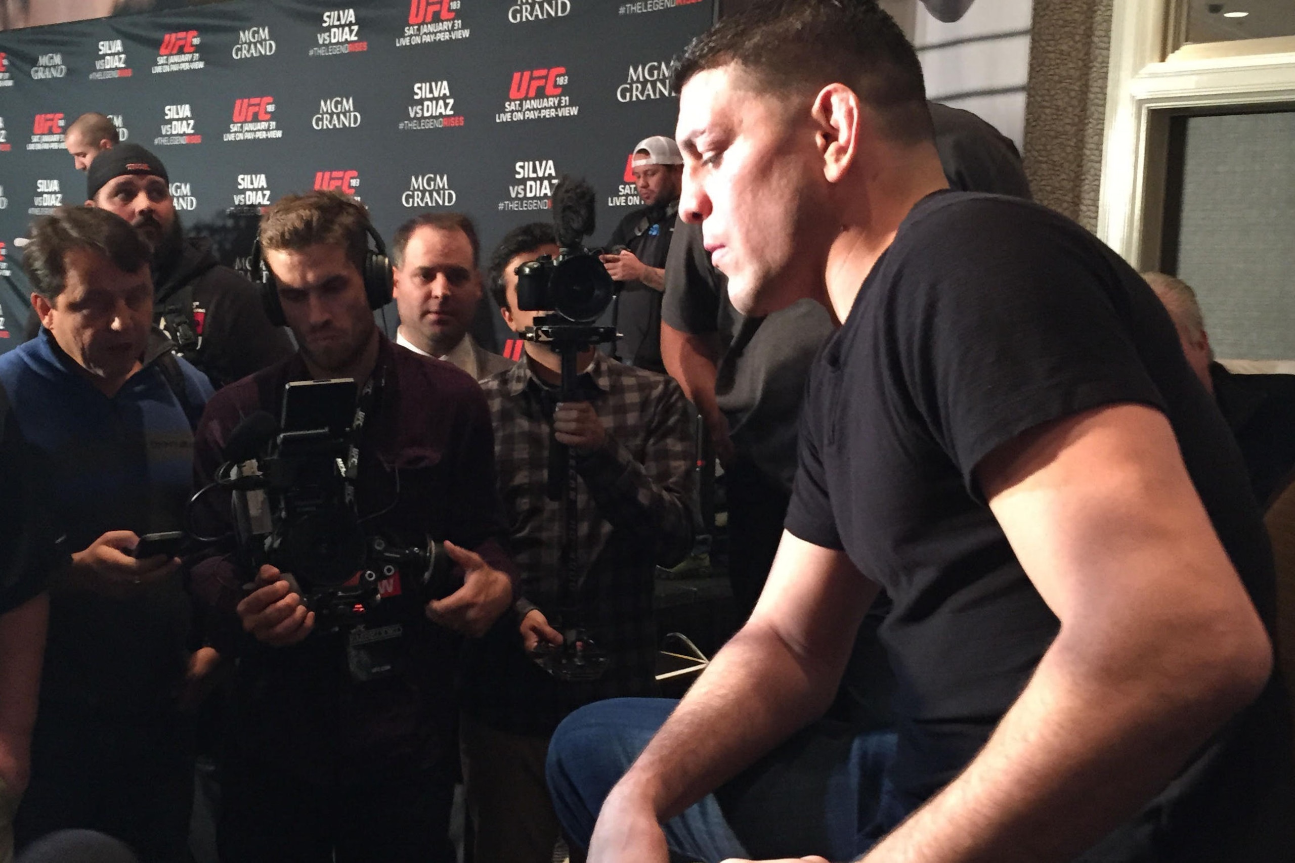 Diaz addresses the media. Diaz addresses the media.