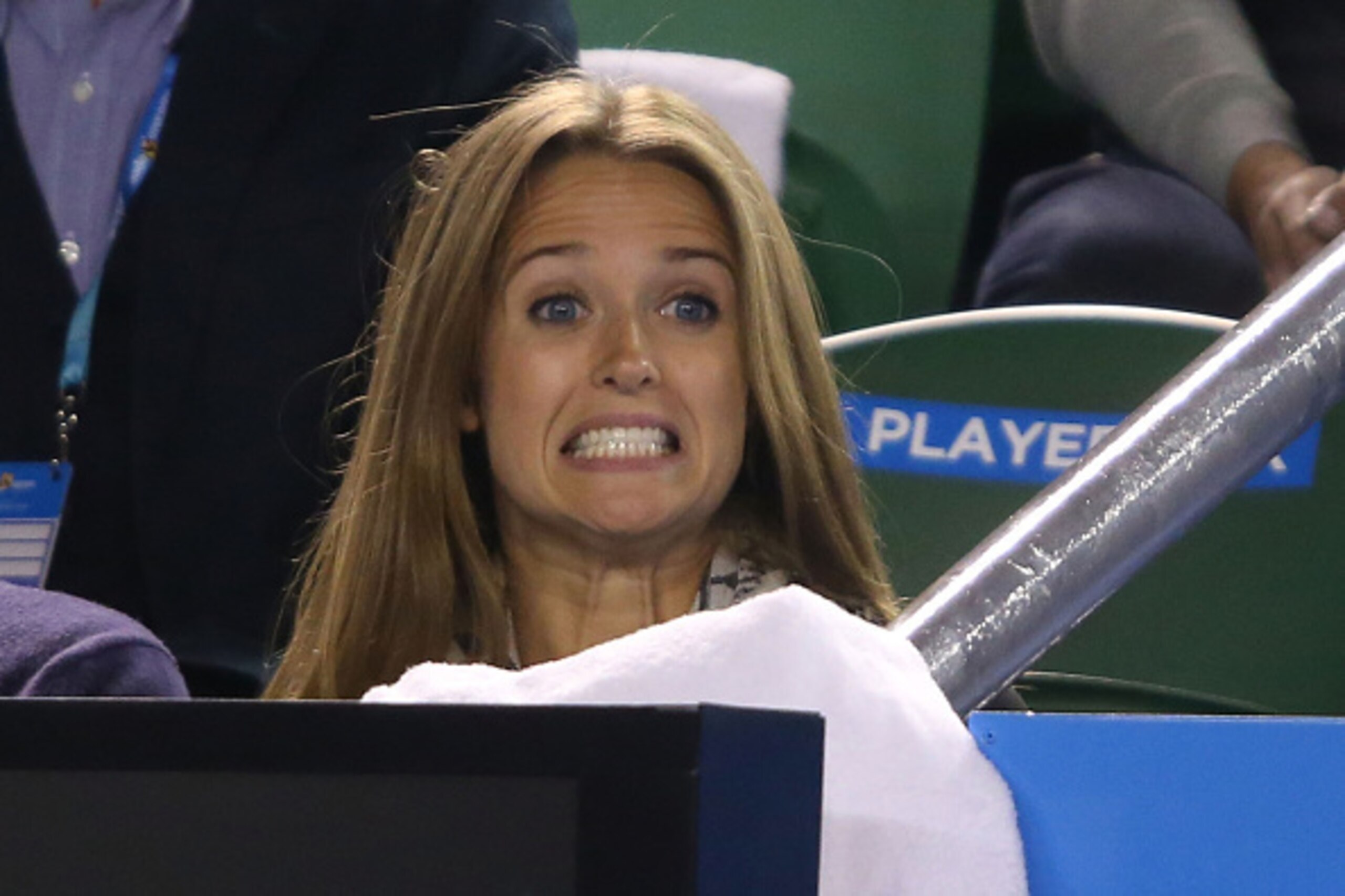 MELBOURNE, AUSTRALIA - JANUARY 29:  Girlfriend of Andy Murray, Kim Sears celebrates as Andy Murray of Great Britain wins his semifinal match against Tomas Berdych of the Czech Republic during day 11 of the 2015 Australian Open at Melbourne Park on January