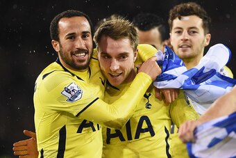 SHEFFIELD, ENGLAND - JANUARY 28:  Christian Eriksen of Tottenham Hotspur celebrates with Andros Townsend (L) after the Capital One Cup Semi-Final Second Leg match between Sheffield United and Tottenham Hotspur at Bramall Lane on January 28, 2015 in Sheffi