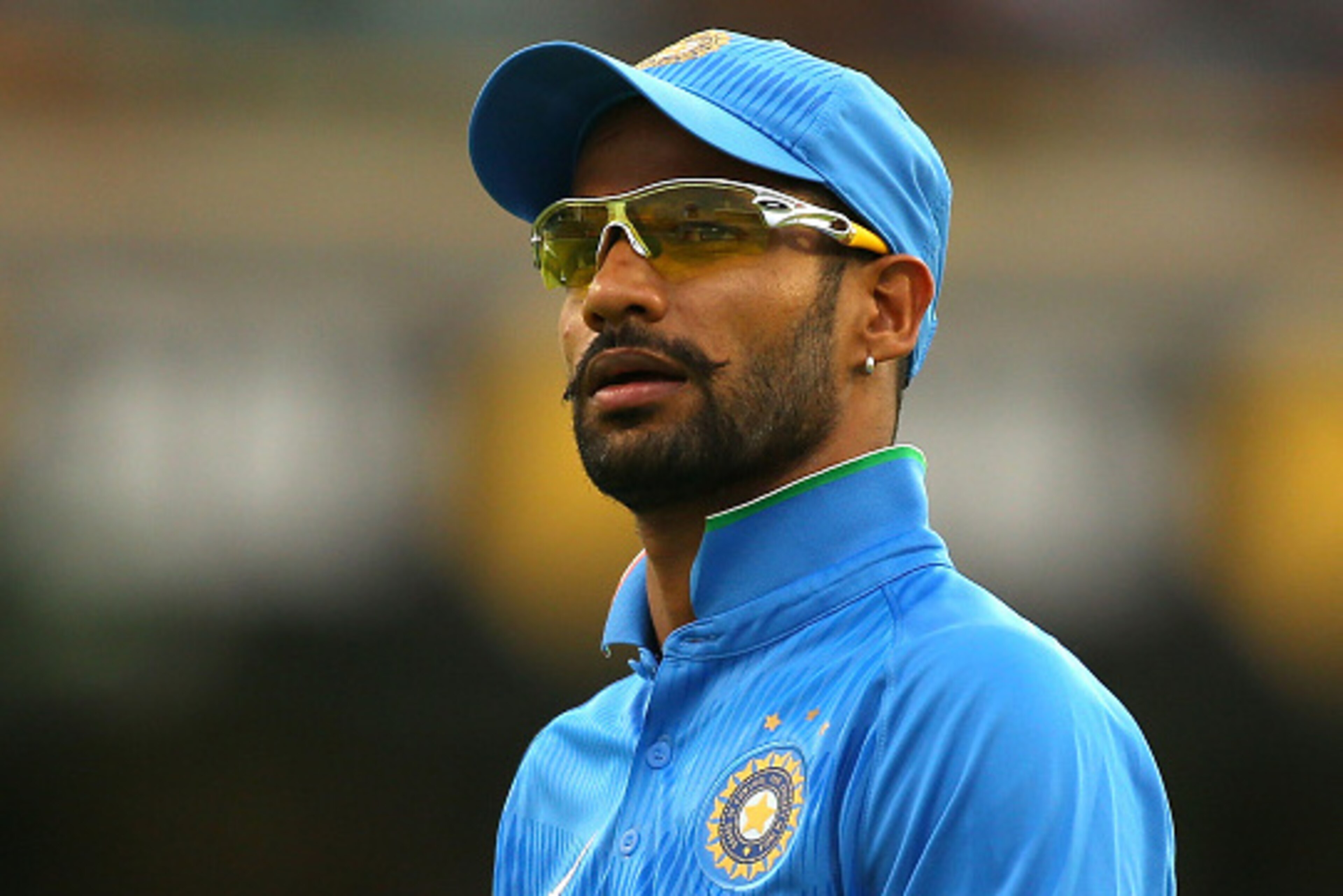 PERTH, AUSTRALIA - JANUARY 30: Shikhar Dhawan of India looks on during the One Day International match between England and India at WACA on January 30, 2015 in Perth, Australia.  (Photo by Paul Kane/Getty Images)