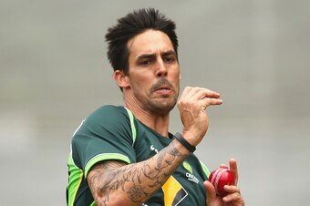 ADELAIDE, AUSTRALIA - DECEMBER 07: Mitchell Johnson of Australia bowls during an Australian nets session at Adelaide Oval on December 7, 2014 in Adelaide, Australia.  (Photo by Ryan Pierse/Getty Images)