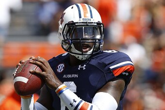 AUBURN, AL - AUGUST 30:  Quarterback Jeremy Johnson #6 of the Auburn Tigers warms up before the game against the Arkansas Razorbacks at Jordan Hare Stadium on August 30, 2014 in Auburn, Alabama.  (Photo by Mike Zarrilli/Getty Images)