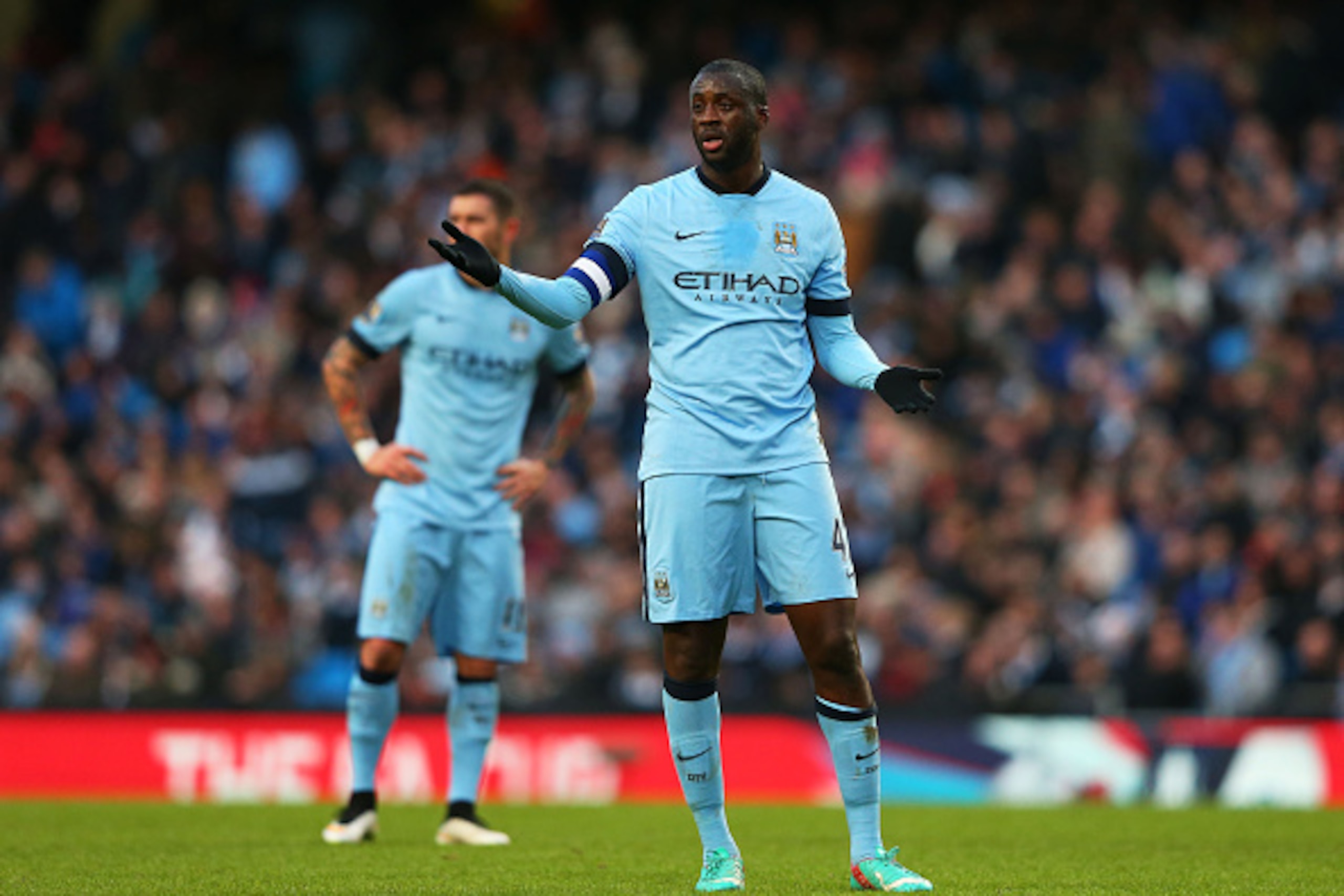 MANCHESTER, ENGLAND - JANUARY 04:  Yaya Toure of Manchester City reacts during the FA Cup Third Round match between  Manchester City and Sheffield Wednesday at Etihad Stadium on January 4, 2015 in Manchester, England.  (Photo by Alex Livesey/Getty Images)