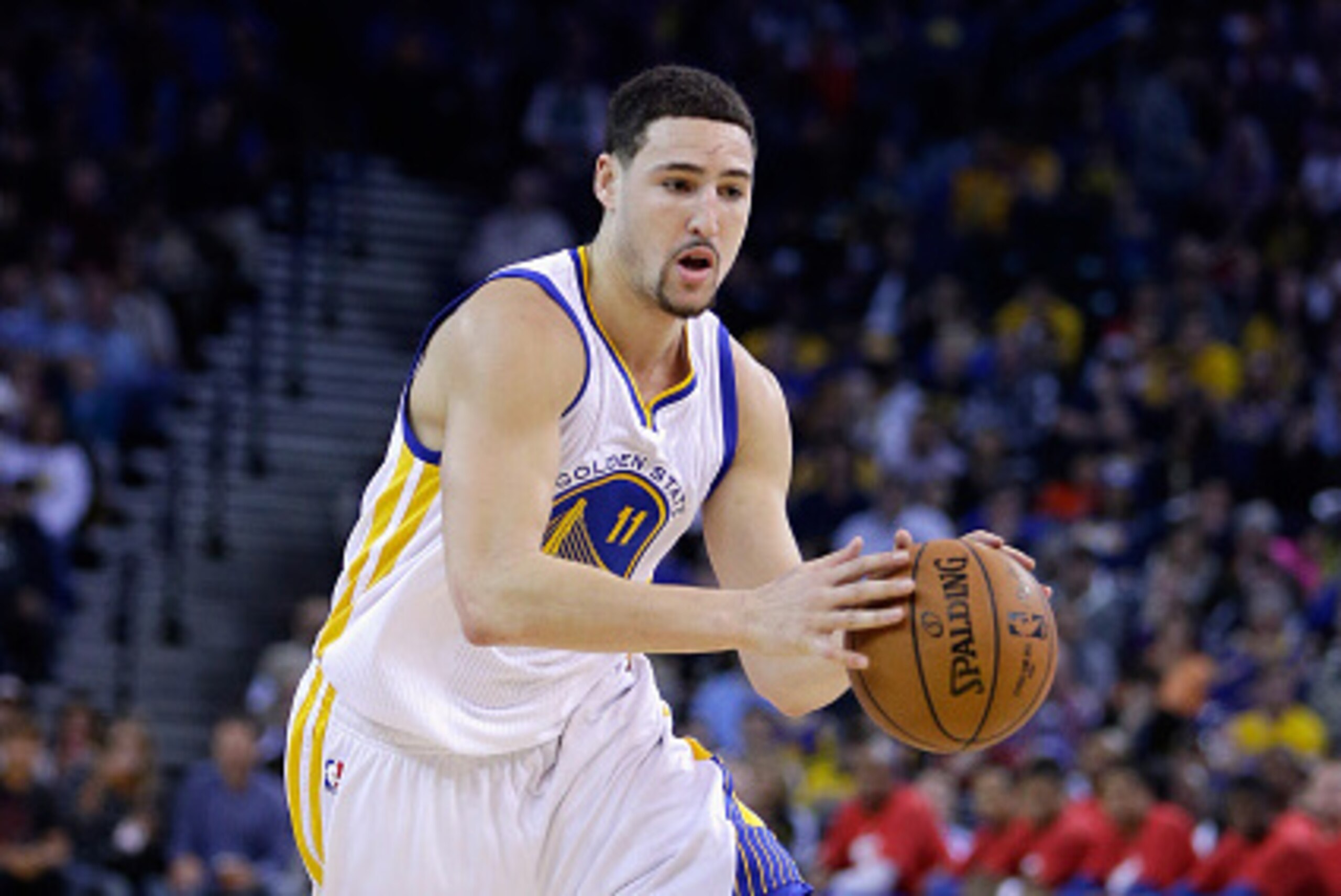 OAKLAND, CA - JANUARY 25: Klay Thompson #11 of the Golden State Warriors in action against the Boston Celtics at ORACLE Arena on January 25, 2015 in Oakland, California. NOTE TO USER: User expressly acknowledges and agrees that, by downloading and or usi OAKLAND, CA - JANUARY 25: Klay Thompson #11 of the Golden State Warriors in action against the Boston Celtics at ORACLE Arena on January 25, 2015 in Oakland, California. NOTE TO USER: User expressly acknowledges and agrees that, by downloading and or usi