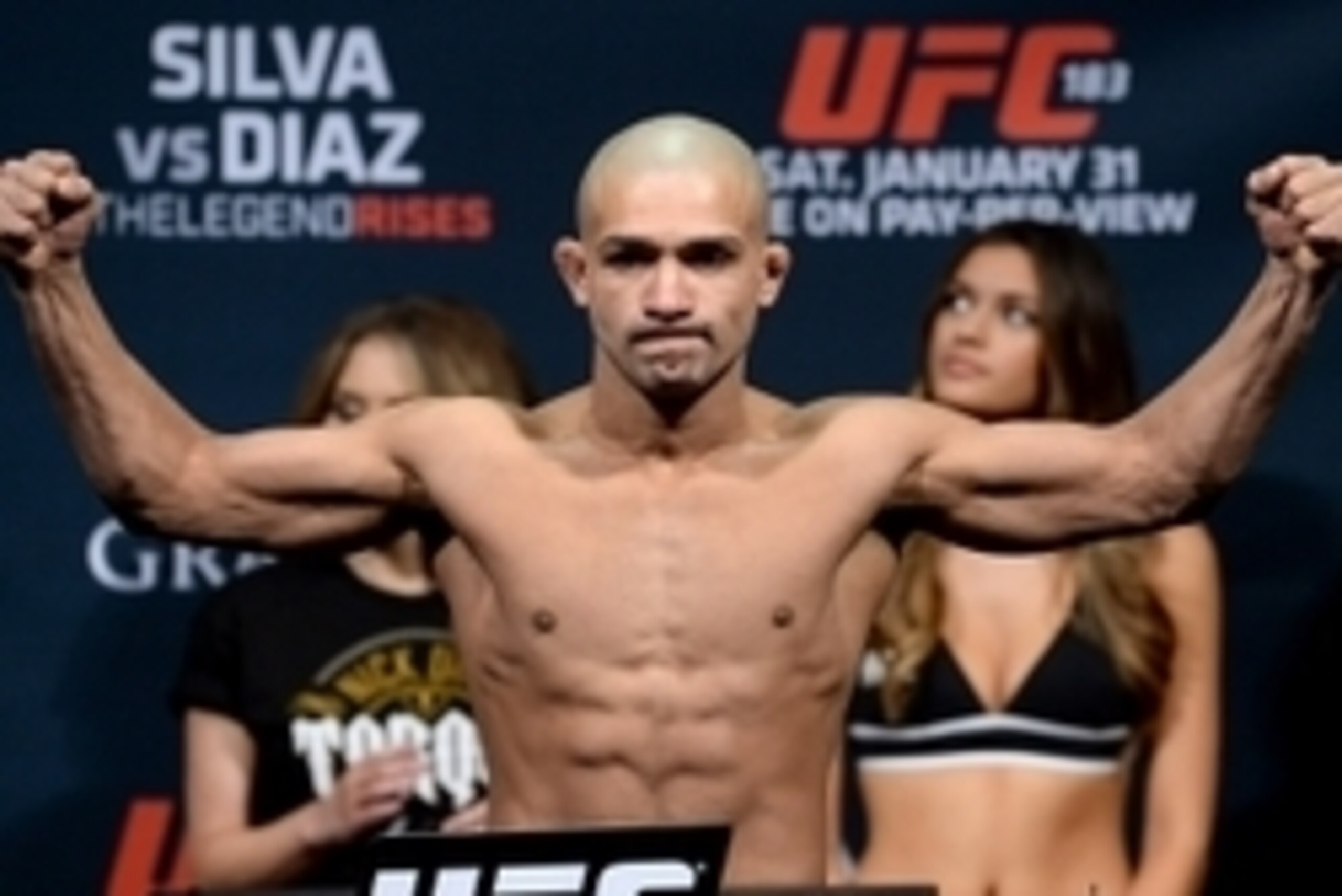 Jan 30, 2015; Las Vegas, NV, USA; Diego Brandao at the weigh in for his featherweight bout against Jimy Hettes (not pictured) at the MGM Grand Garden Arena. Mandatory Credit: Jayne Kamin-Oncea-USA TODAY Sports