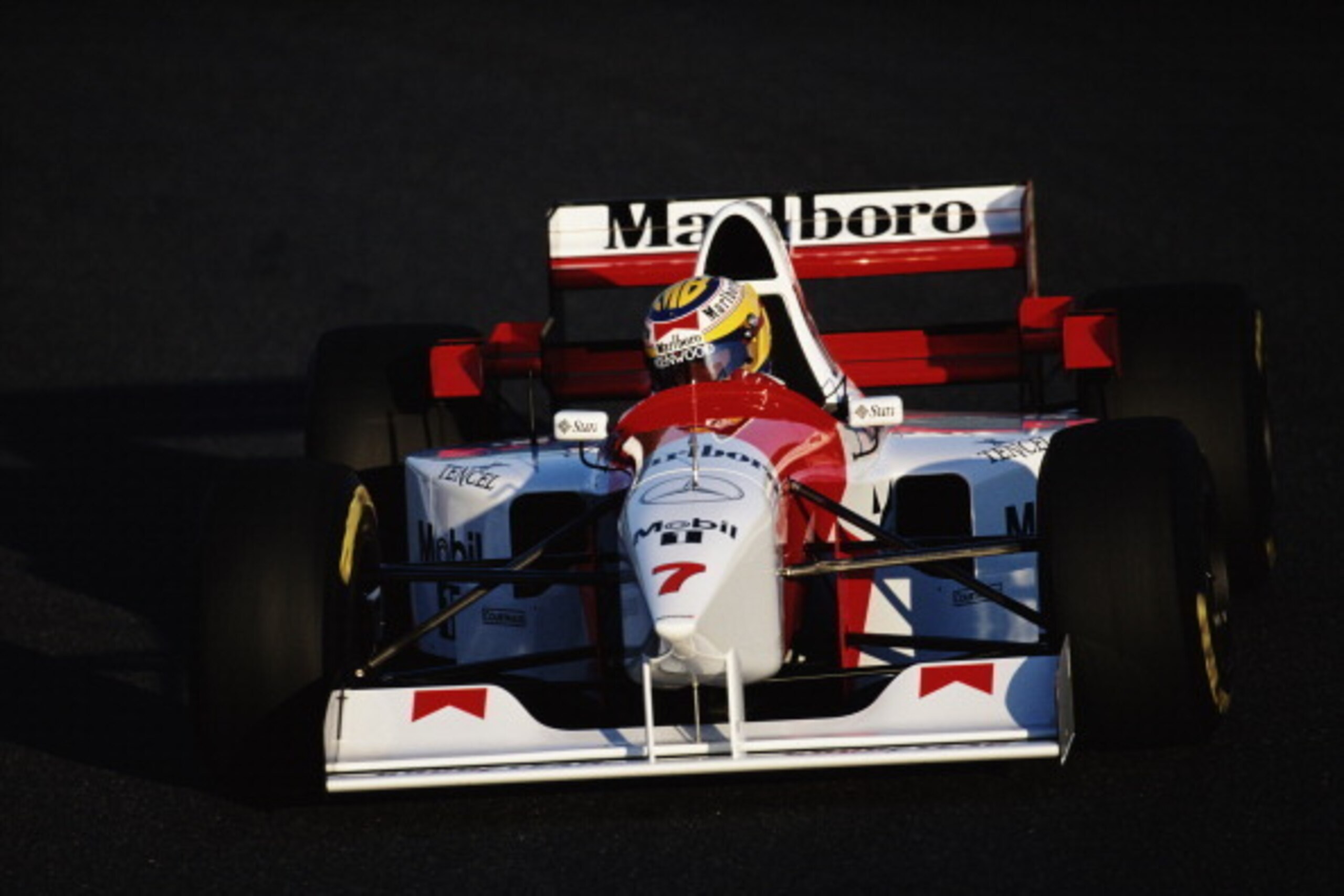 Mark Blundell of Great Britain drives the #7  Marlboro McLaren Mercedes McLaren MP4-10C Mercedes 3.0 V10  during practice for the Portuguese Grand Prix on 23rd September 1995 at the Autodromo do Estoril in Estoril, Portugal. (Photo by Pascal Rondeau/Getty