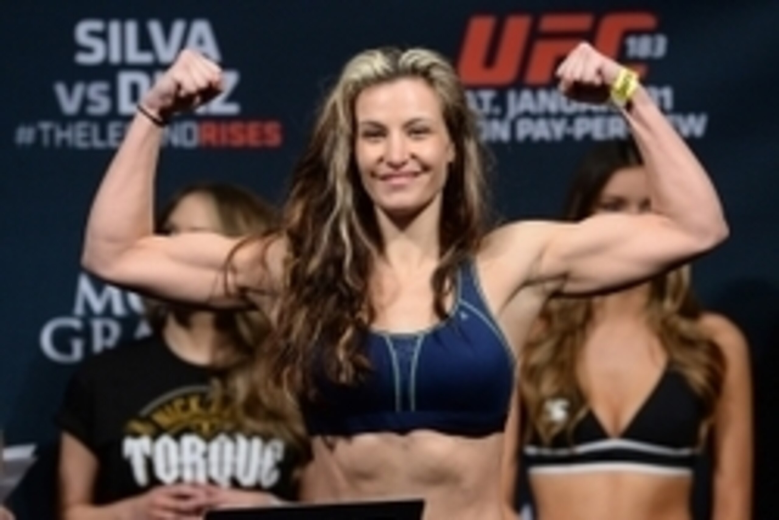 Jan 30, 2015; Las Vegas, NV, USA; Miesha Tate at the weigh in for her women's bantamweight bout against Sara McMann (not pictured) at the MGM Grand Garden Arena. Mandatory Credit: Jayne Kamin-Oncea-USA TODAY Sports