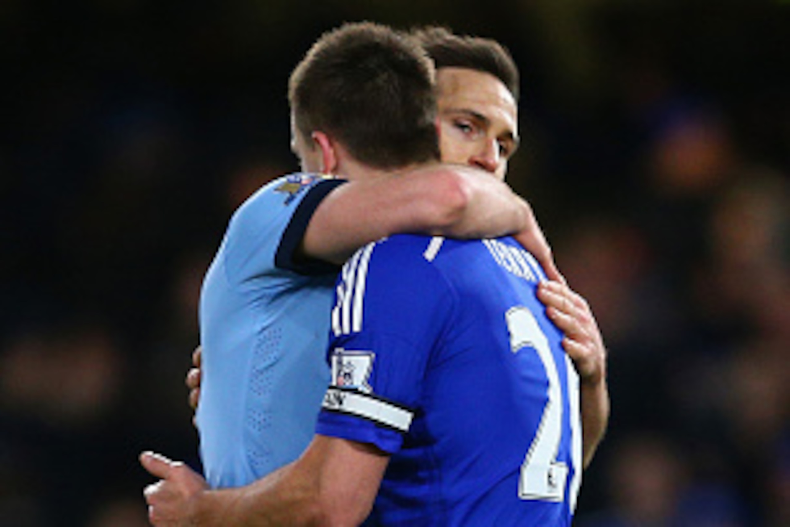 LONDON, ENGLAND - JANUARY 31:  Frank Lampard of Manchester City and John Terry of Chelsea at the final whistle in  the Barclays Premier League match between Chelsea and Manchester City at Stamford Bridge on January 31, 2015 in London, England.  (Photo by 