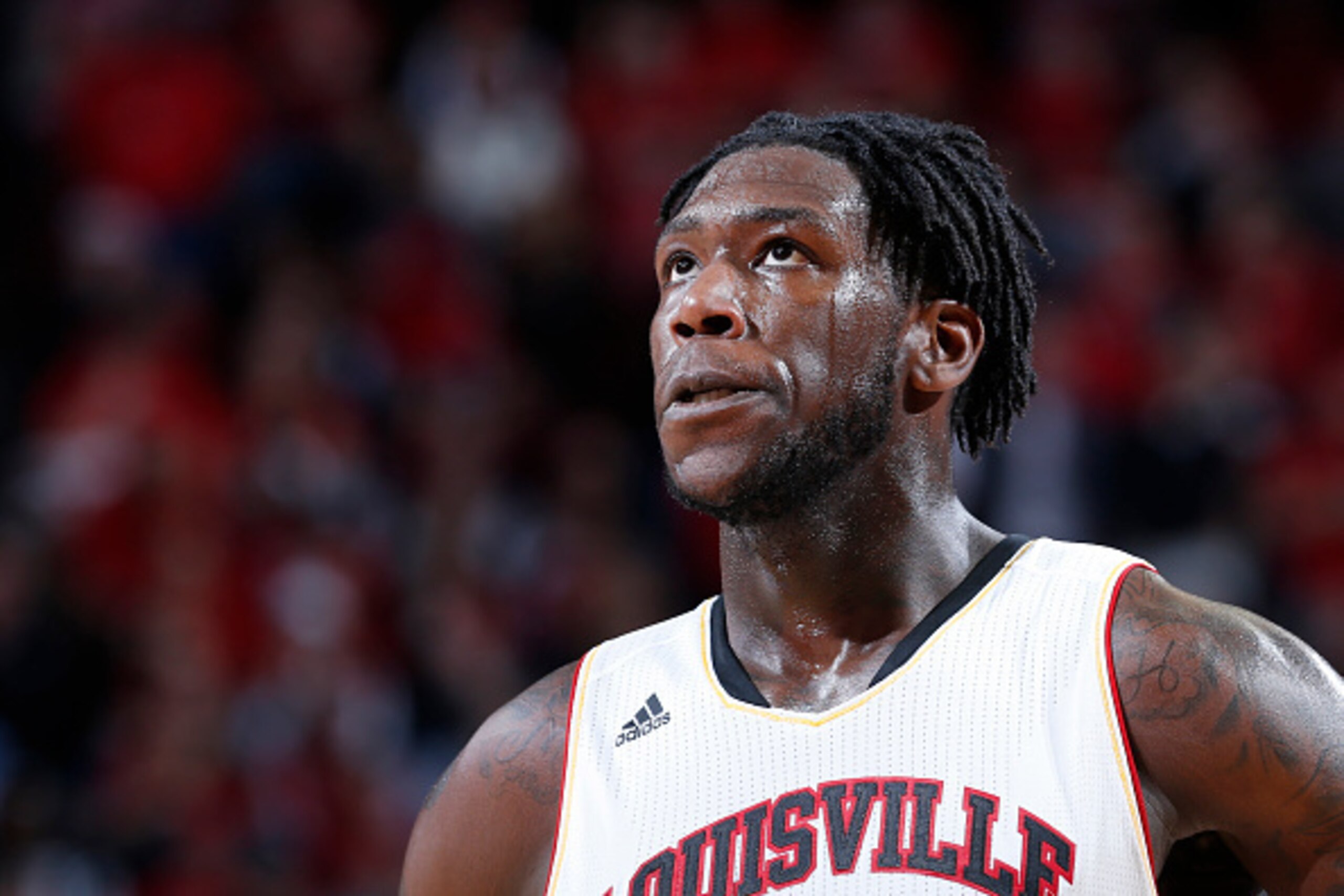 LOUISVILLE, KY - JANUARY 17: Montrezl Harrell #24 of the Louisville Cardinals reacts late in the game against the Duke Blue Devils at KFC Yum! Center on January 17, 2015 in Louisville, Kentucky. Duke defeated Louisville 63-52. (Photo by Joe Robbins/Getty 