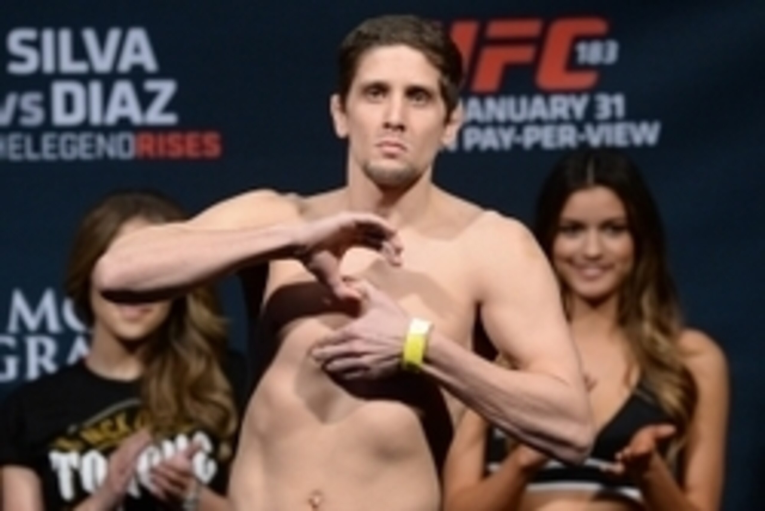 Jan 30, 2015; Las Vegas, NV, USA; Jimy Hettes at the weigh in for his featherweight bout against Diego Brandao (not pictured) at the MGM Grand Garden Arena. Mandatory Credit: Jayne Kamin-Oncea-USA TODAY Sports