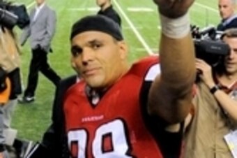Dec 29, 2013; Atlanta, GA, USA; Atlanta Falcons tight end Tony Gonzalez (88) points to the fans after the game against the Carolina Panthers at the Georgia Dome. The Panthers won 21-20. Mandatory Credit: Dale Zanine-USA TODAY Sports