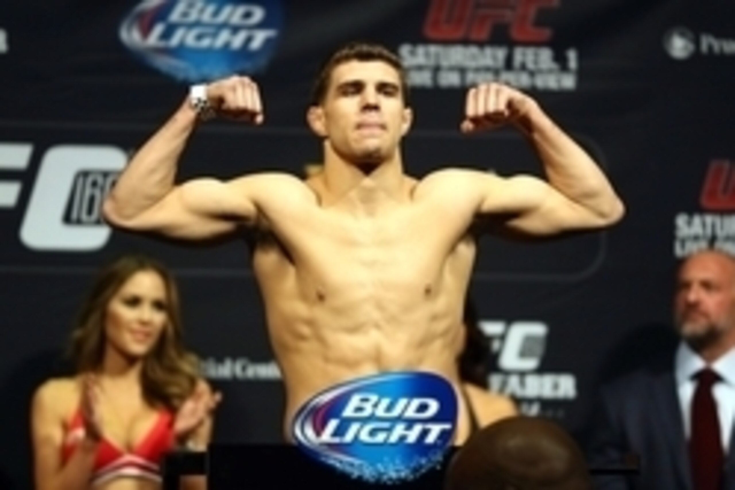 Jan 31, 2014; Newark, NJ, USA; Kevin Lee (not pictured) and Al Iaquinta weigh in for their lightweight bout at Prudential Center. Mandatory Credit: Joe Camporeale-USA TODAY Sports