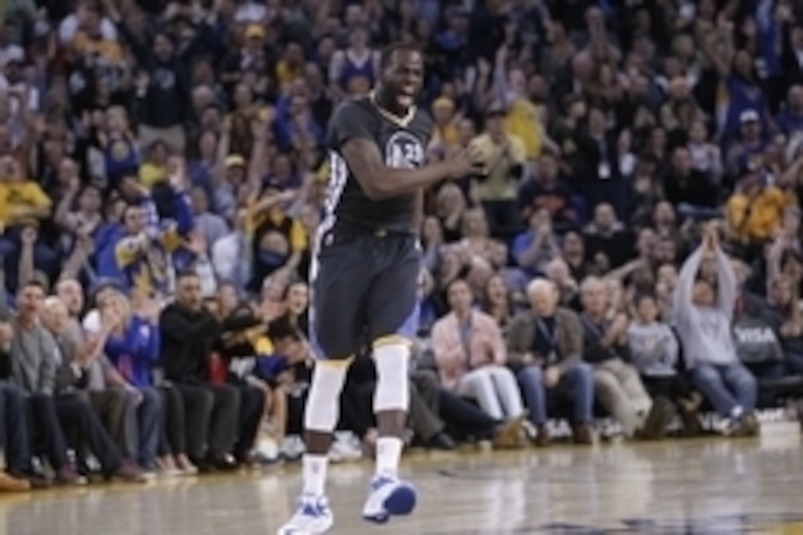 Jan 31, 2015; Oakland, CA, USA; Golden State Warriors forward Draymond Green (23) reacts after making a three point basket against the Phoenix Suns in the second quarter at Oracle Arena. Mandatory Credit: Cary Edmondson-USA TODAY Sports