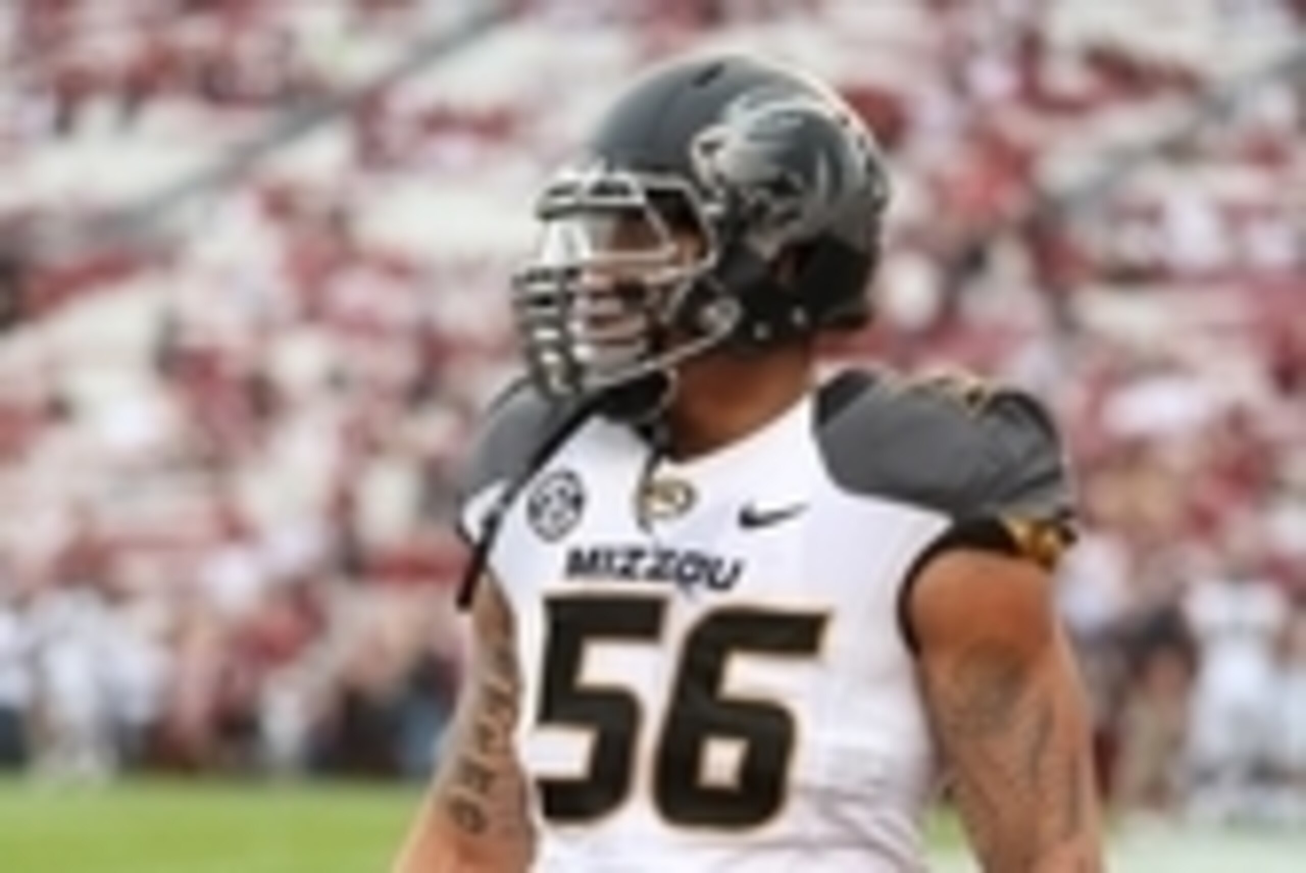 Sep 27, 2014; Columbia, SC, USA;  Missouri Tigers defensive lineman Shane Ray (56) during pre-game warm ups at Williams-Brice Stadium. Missouri wins in the final minutes 21-20 over South Carolina. Mandatory Credit: Jim Dedmon-USA TODAY Sports