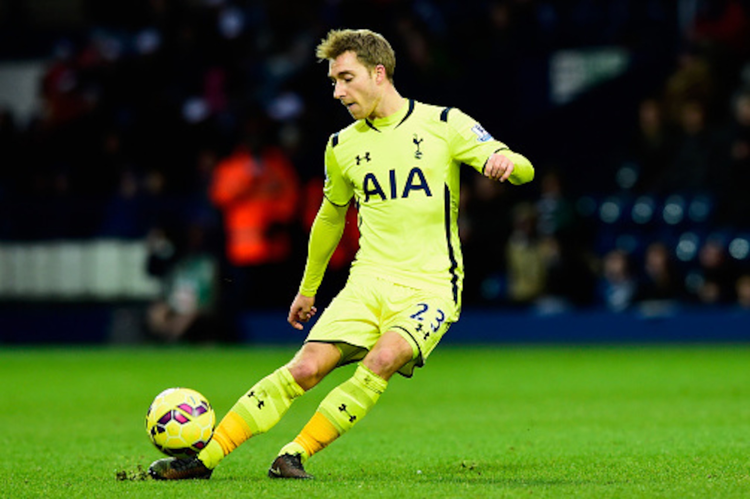 WEST BROMWICH, ENGLAND - JANUARY 31: Christian Eriksen of Spurs in action during the Barclays Premier League match between West Bromwich Albion and Tottenham Hotspur at The Hawthorns on January 31, 2015 in West Bromwich, England.  (Photo by Stu Forster/Ge