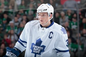 DALLAS, TX - DECEMBER 23: Dion Phaneuf #3 of the Toronto Maple Leafs during a game against the Dallas Stars at the American Airlines Center on December 23, 2014 in Dallas, Texas. (Photo by Glenn James/NHLI via Getty Images)