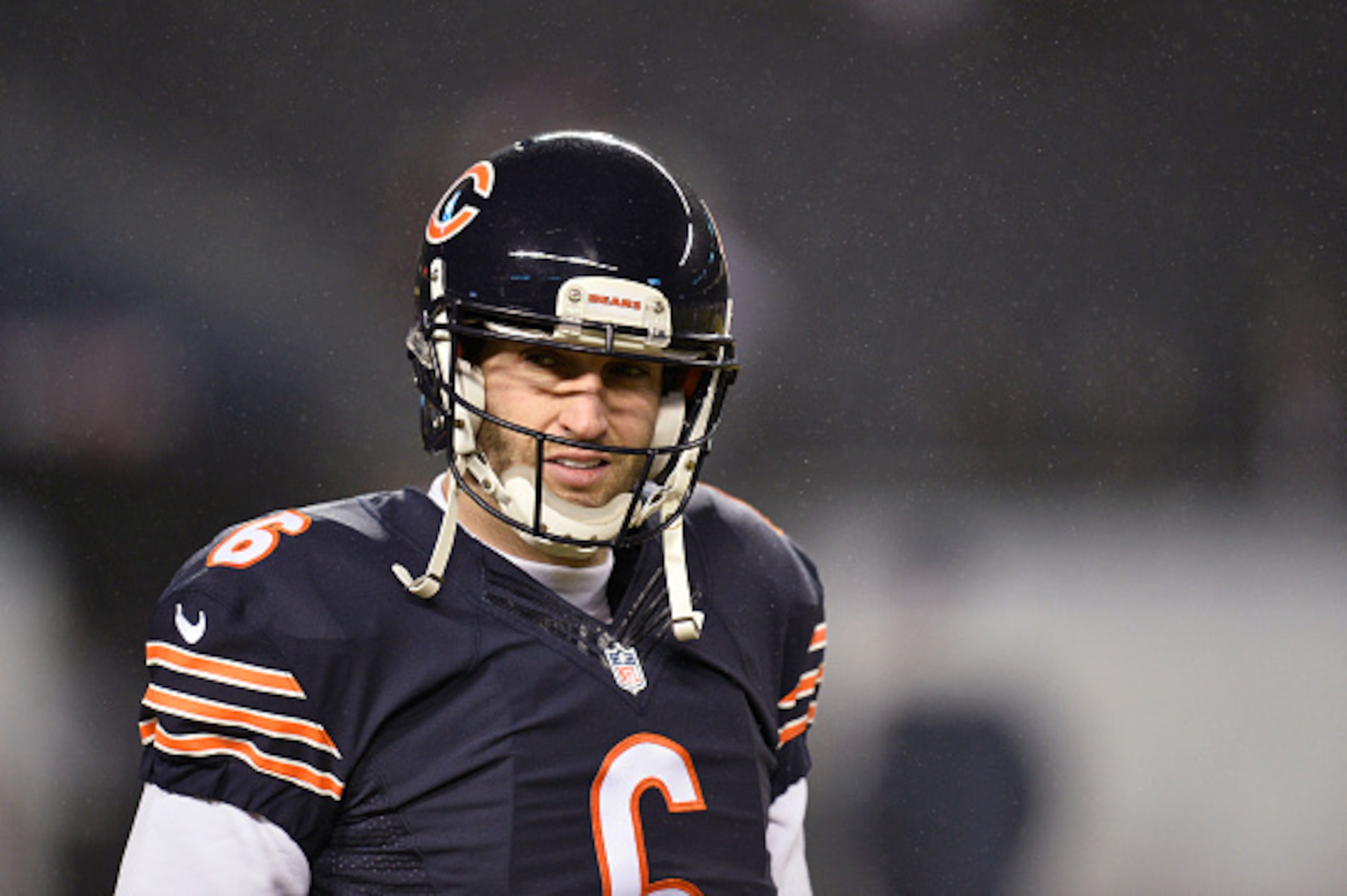 CHICAGO, IL - DECEMBER 15: Jay Cutler #6 of the Chicago Bears on the field during pregame warm ups before a game against the New Orleans Saints at Soldier Field on December 15, 2014 in Chicago, Illinois. (Photo by Brian Kersey/Getty Images)
