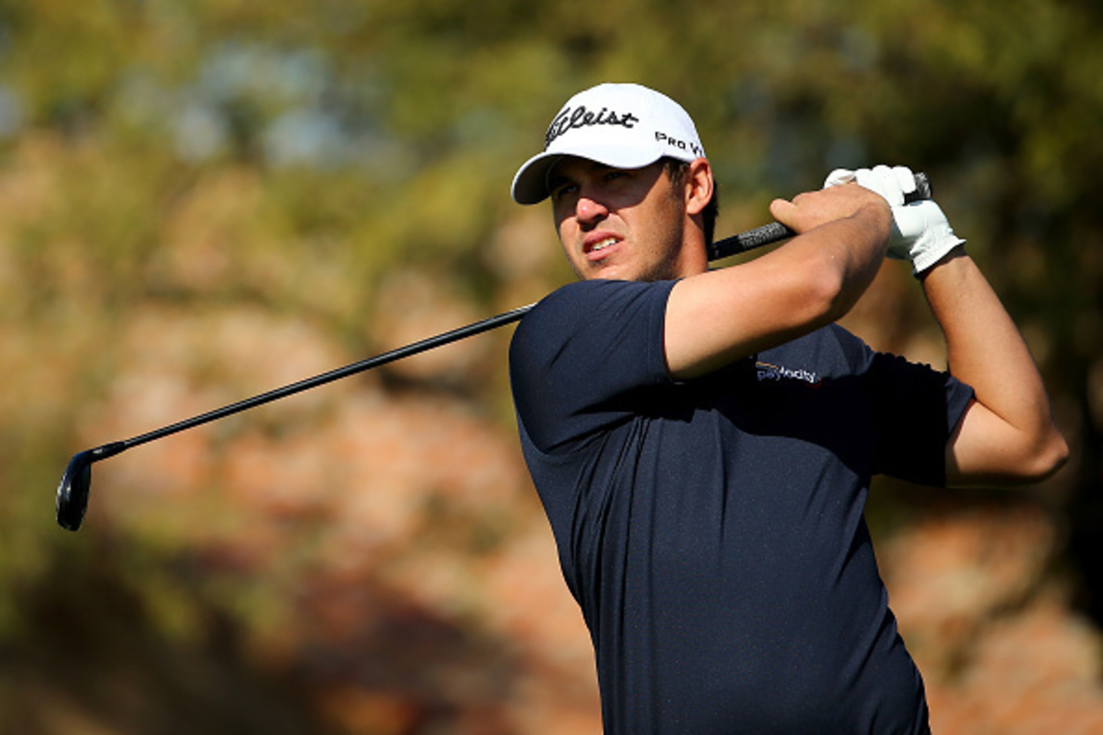SCOTTSDALE, AZ - FEBRUARY 01: Brooks Koepka hits a tee shot on the 2nd tee during the fourth round of the Waste Management Phoenix Open at TPC Scottsdale on February 1, 2015 in Scottsdale, Arizona.  (Photo by Maddie Meyer/Getty Images)