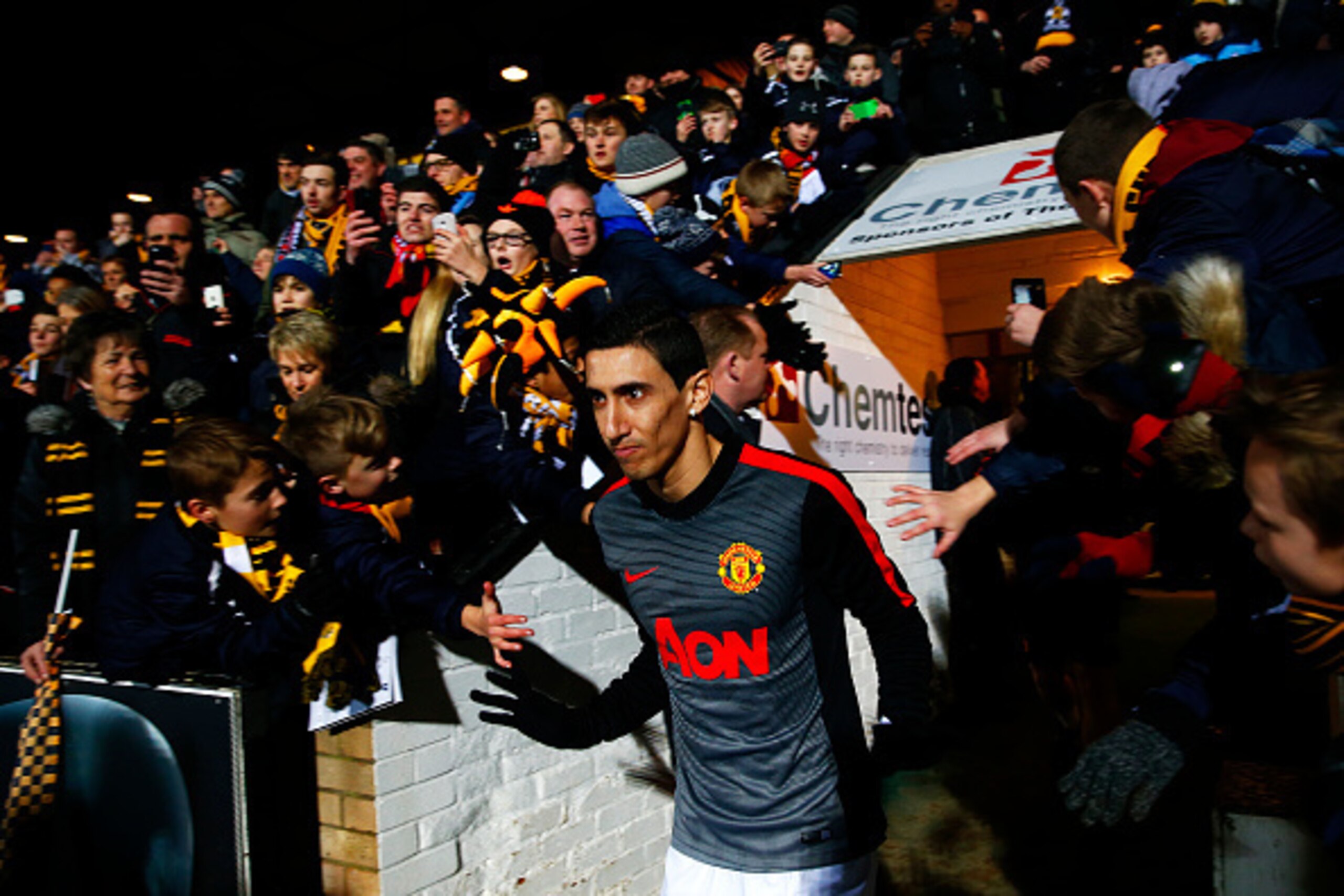CAMBRIDGE, ENGLAND - JANUARY 23:  Angel di Maria of Manchester United walks out for the warm-up before the FA Cup Fourth Round match between Cambridge United and Manchester United at The R Costings Abbey Stadium on January 23, 2015 in Cambridge, England. 