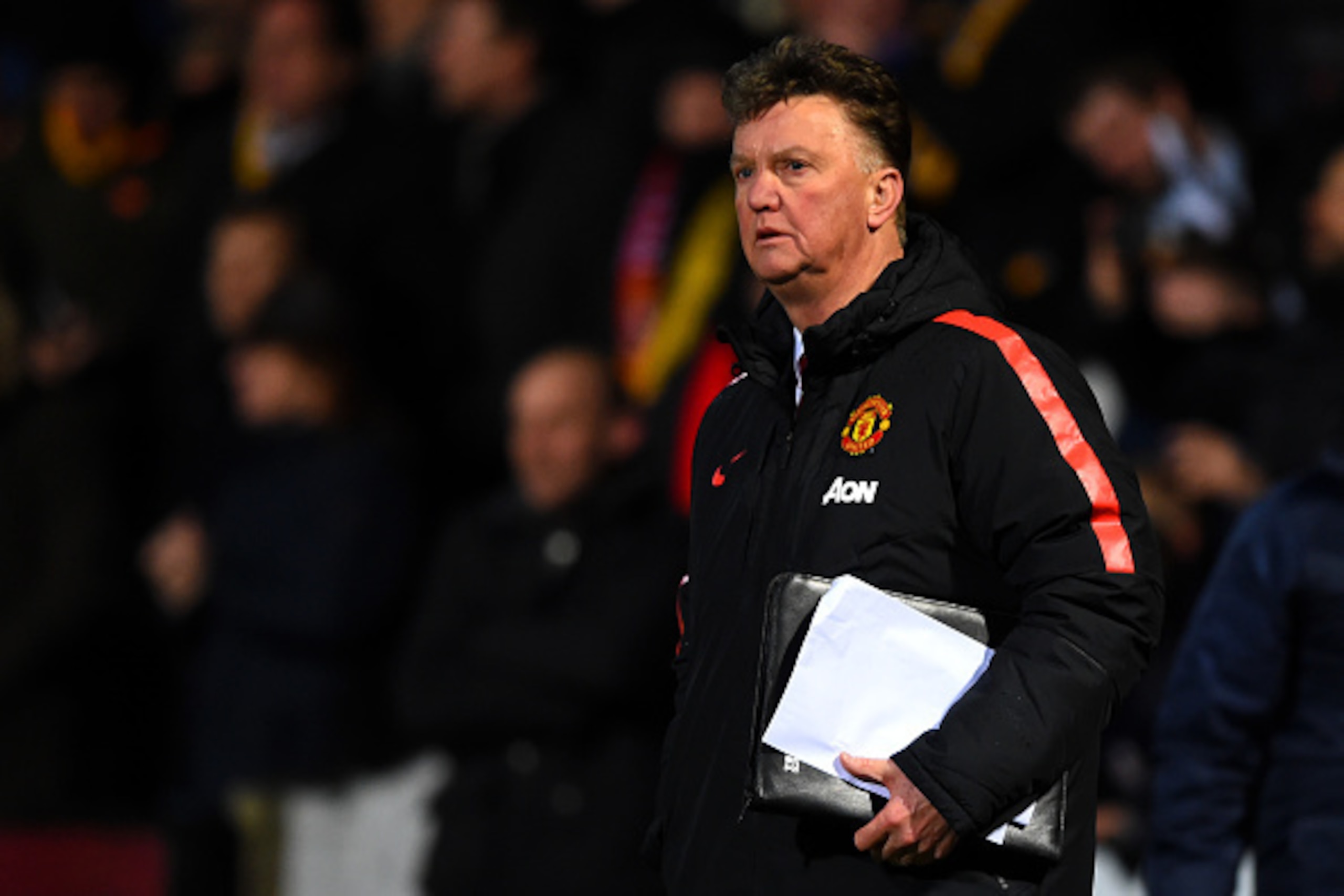 CAMBRIDGE, ENGLAND - JANUARY 23: Louis van Gaal, manager of Manchester United looks on after the FA Cup Fourth Round match between Cambridge United and Manchester United at The R Costings Abbey Stadium on January 23, 2015 in Cambridge, England. (Photo b CAMBRIDGE, ENGLAND - JANUARY 23: Louis van Gaal, manager of Manchester United looks on after the FA Cup Fourth Round match between Cambridge United and Manchester United at The R Costings Abbey Stadium on January 23, 2015 in Cambridge, England. (Photo b