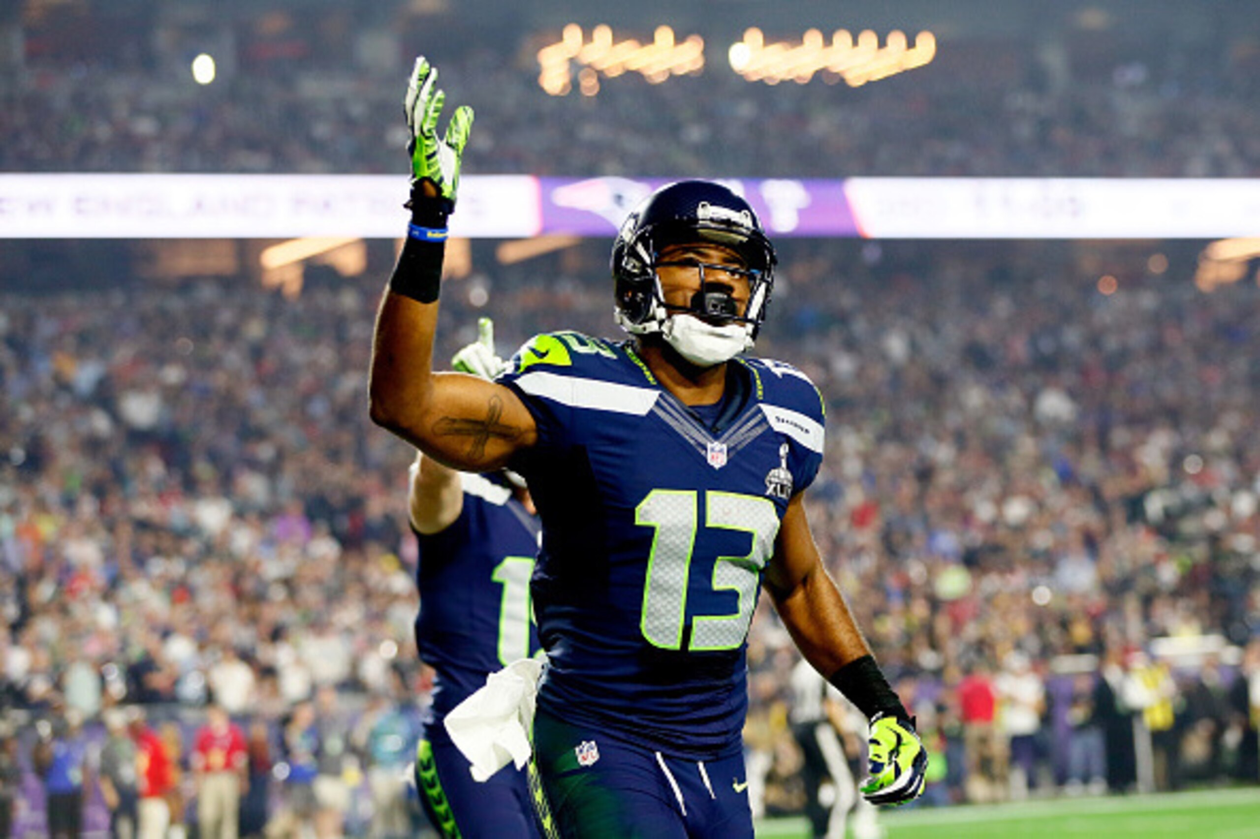 GLENDALE, AZ - FEBRUARY 01:   Chris Matthews #13 of the Seattle Seahawks reacts in the third quarter against New England Patriots during Super Bowl XLIX at University of Phoenix Stadium on February 1, 2015 in Glendale, Arizona.  (Photo by Kevin C. Cox/Get