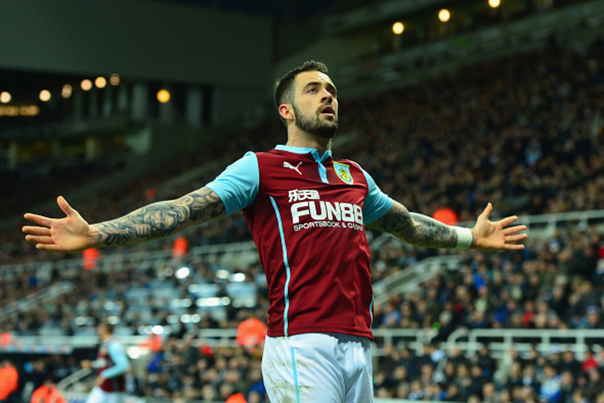 NEWCASTLE UPON TYNE, ENGLAND - JANUARY 01: Danny Ings of Burnley celebrates scoring their second goal during the Barclays Premier League match between Newcastle United and Burnley at St James' Park on January 1, 2015 in Newcastle upon Tyne, England. (P NEWCASTLE UPON TYNE, ENGLAND - JANUARY 01: Danny Ings of Burnley celebrates scoring their second goal during the Barclays Premier League match between Newcastle United and Burnley at St James' Park on January 1, 2015 in Newcastle upon Tyne, England. (P
