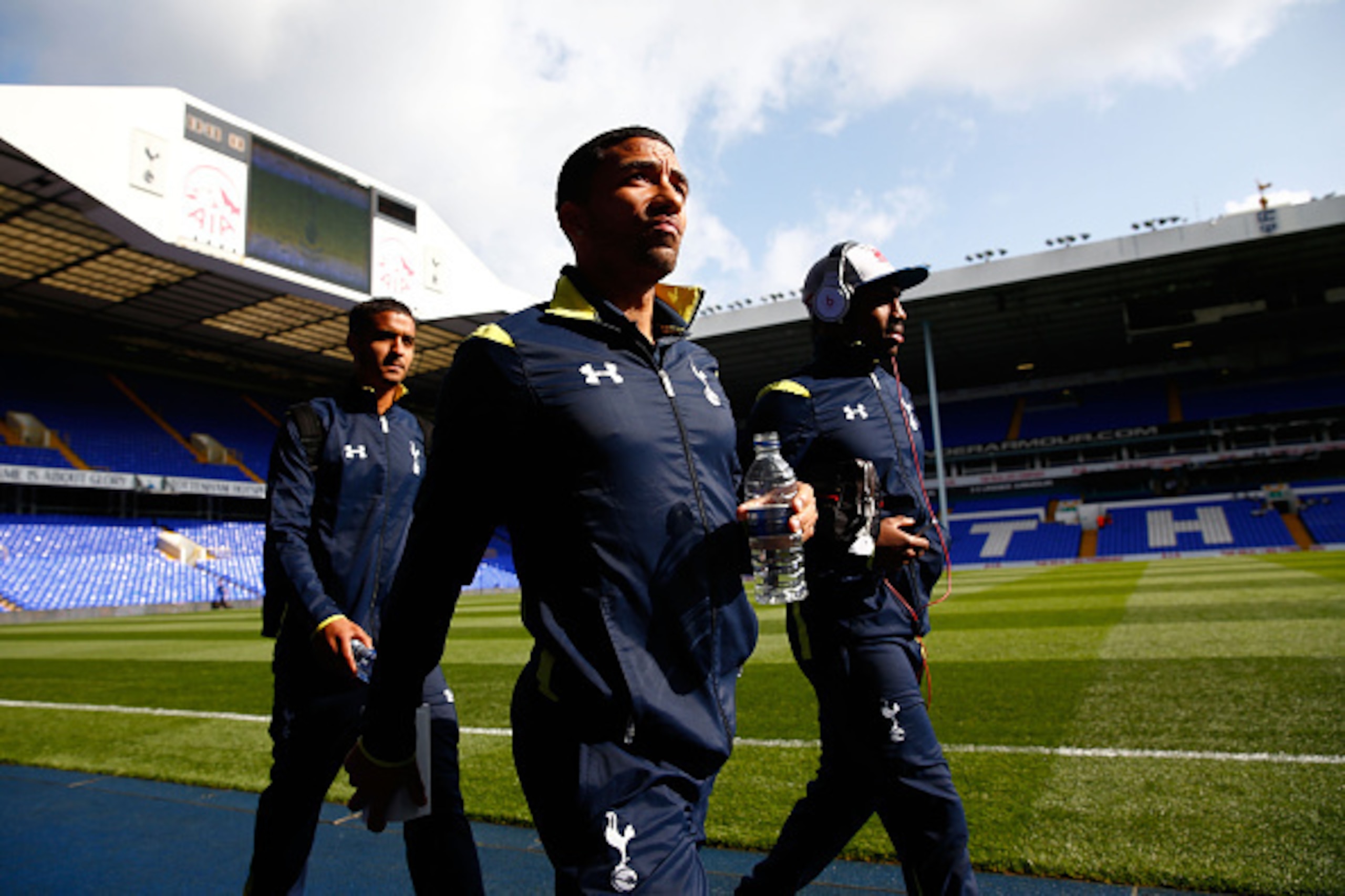 LONDON, ENGLAND - SEPTEMBER 21:  (L-R) Kyle Naughton, Aaron Lennon and Danny Rose of Spurs arrive at the stadium prior to kickoff  during the Barclays Premier League match between Tottenham Hotspur and West Bromwich Albion at White Hart Lane on September 