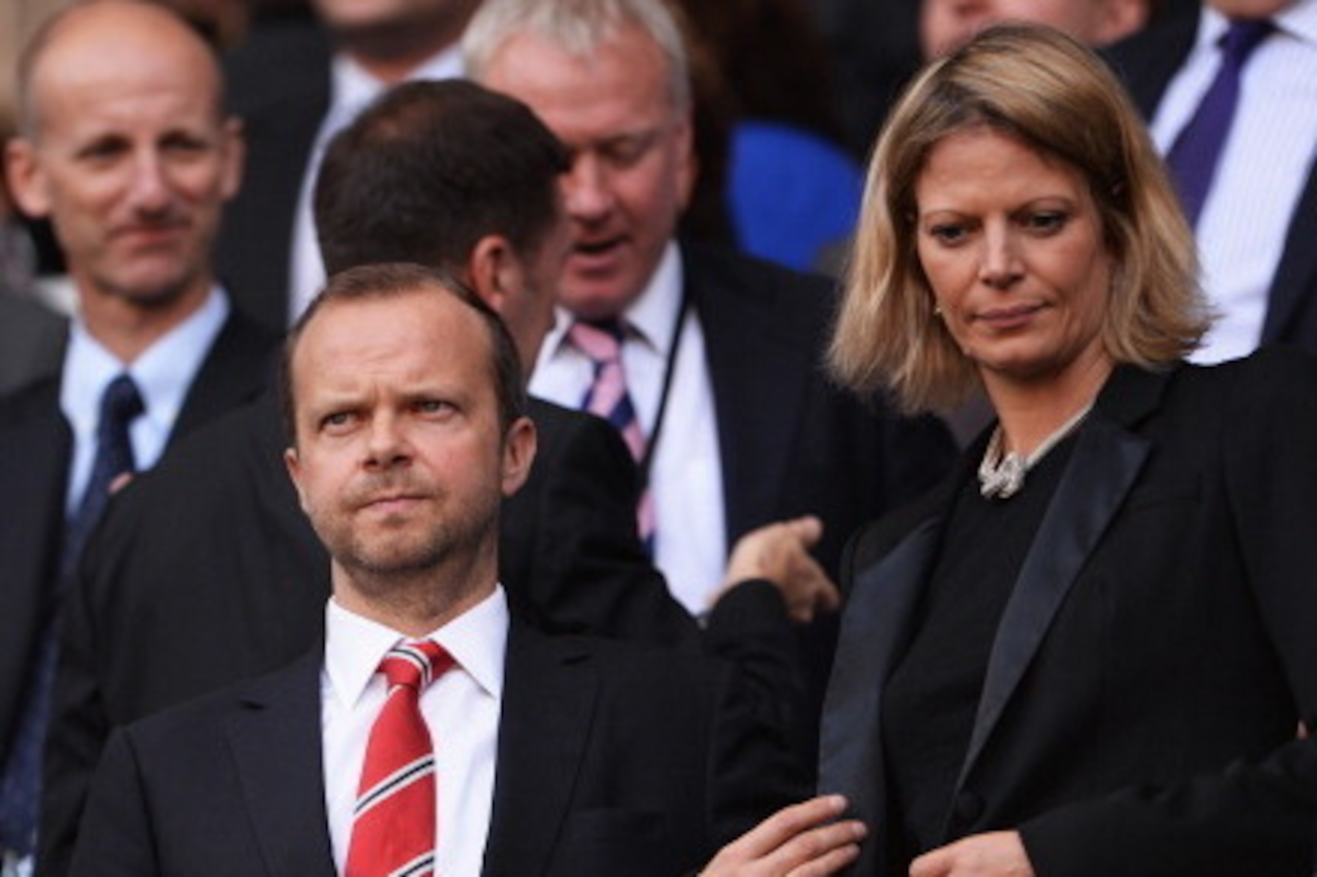 MANCHESTER, ENGLAND - SEPTEMBER 22: Manchester United Executive Vice Chairman Ed Woodward (L) looks on prior to the Barclays Premier League match between Manchester City and Manchester United at the Etihad Stadium on September 22, 2013 in Manchester, Eng MANCHESTER, ENGLAND - SEPTEMBER 22: Manchester United Executive Vice Chairman Ed Woodward (L) looks on prior to the Barclays Premier League match between Manchester City and Manchester United at the Etihad Stadium on September 22, 2013 in Manchester, Eng