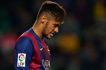 ELCHE, SPAIN - JANUARY 24:  Neymar JR of Barcelona reacts as he fails to score during the La Liga match between Elche FC and FC Barcelona at Estadio Manuel Martinez Valero on January 24, 2015 in Elche, Spain.  (Photo by Manuel Queimadelos Alonso/Getty Ima