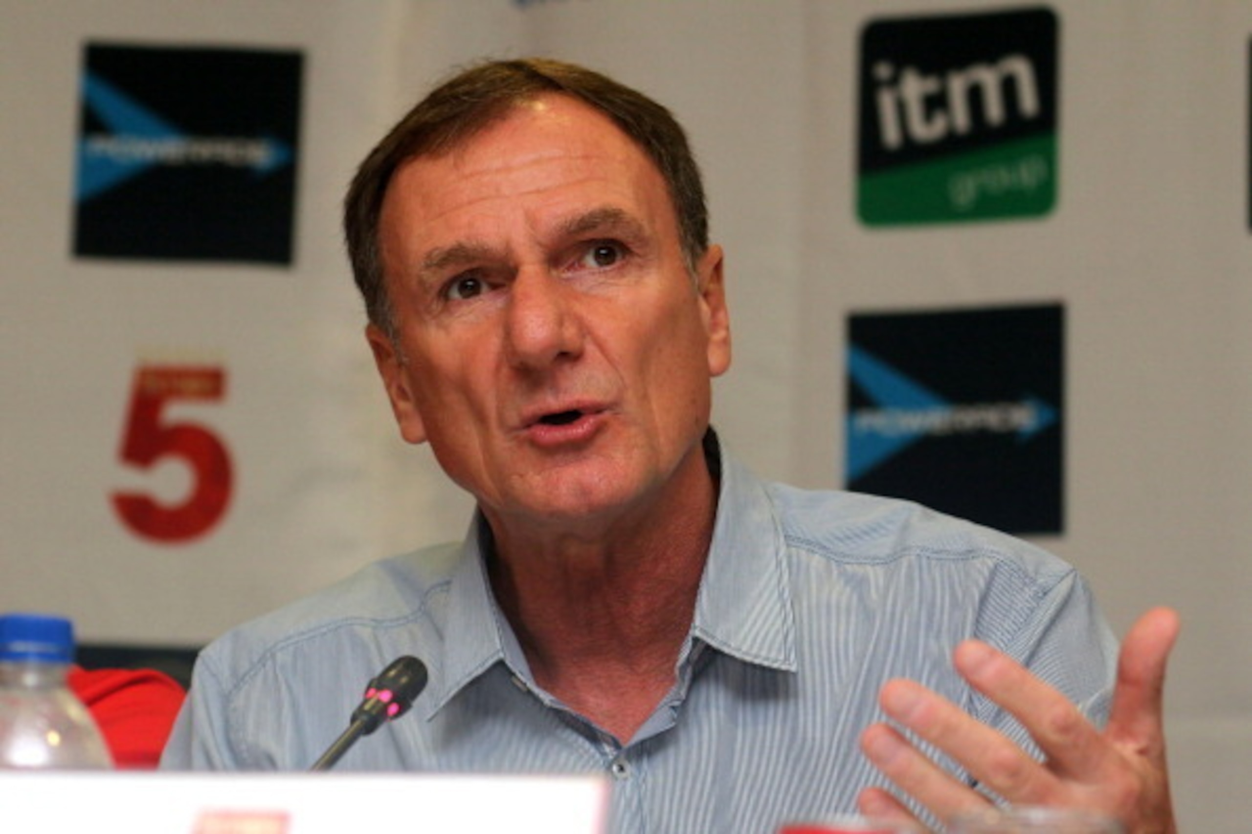 DURBAN, SOUTH AFRICA - NOVEMBER 14:  In this handout image provided by the ITM Group, Phil Thompson attends the Liverpool FC Legends Tour Pre-match press conference at Moses Mabhida Stadium on November 14, 2013 in Durban, South Africa on November 14, 2013